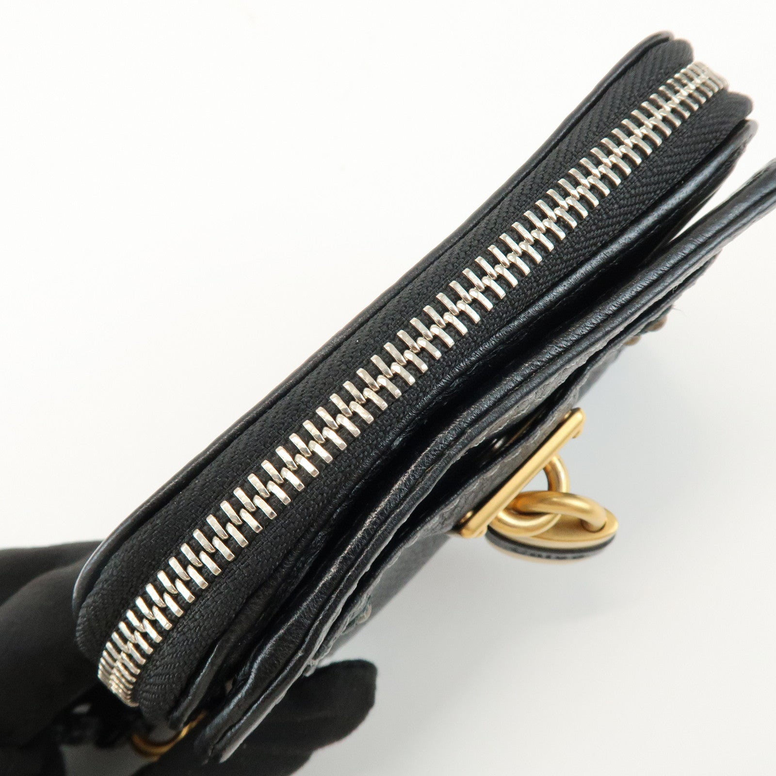 Chloe Logo Leather Round Zippy Compact Wallet Black