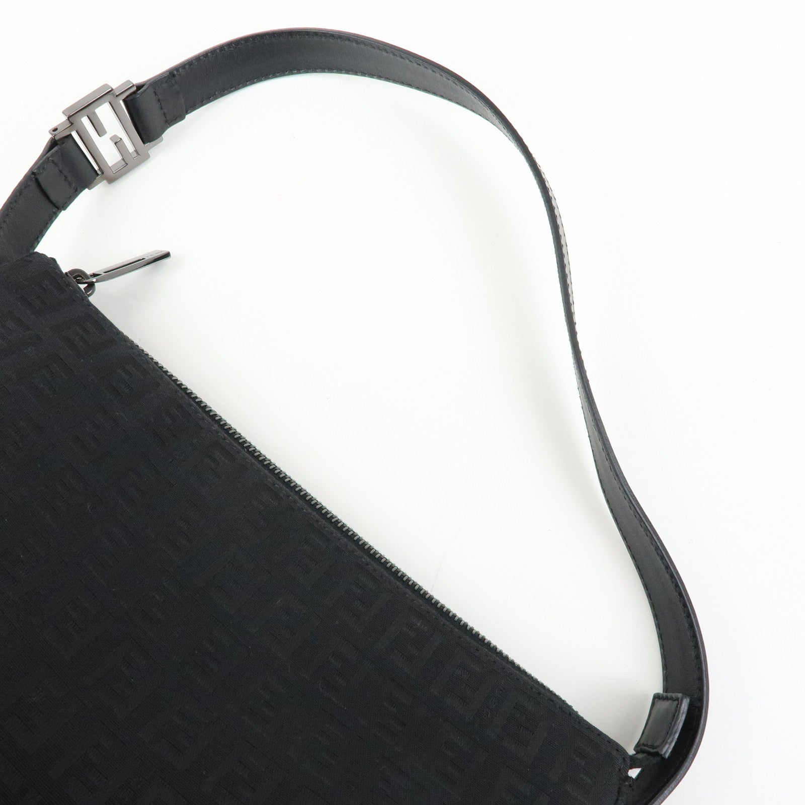 FENDI Zucchino Canvas Leather Shoulder Bag Hand Bag Black 8BR444