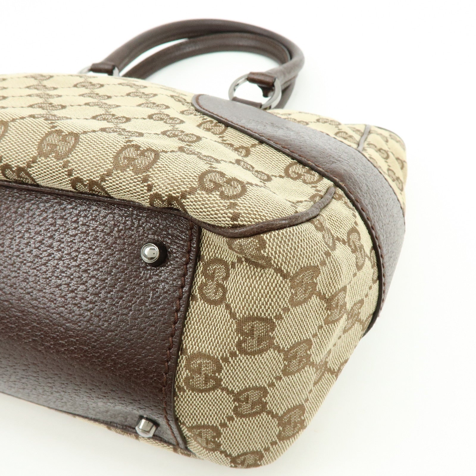 GUCCI GG Canvas Leather Tote Bag Hand BagBrown 113011