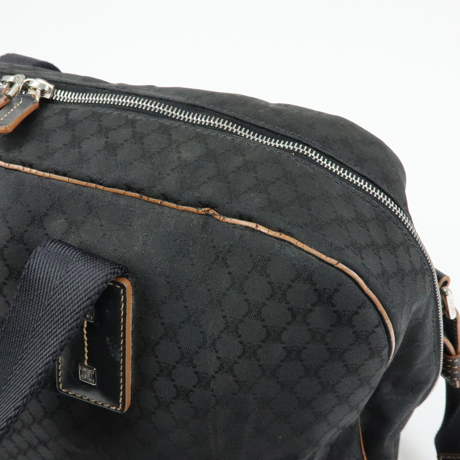 CELINE Macadam Canvas Leather Boston Bag Hand Bag Black