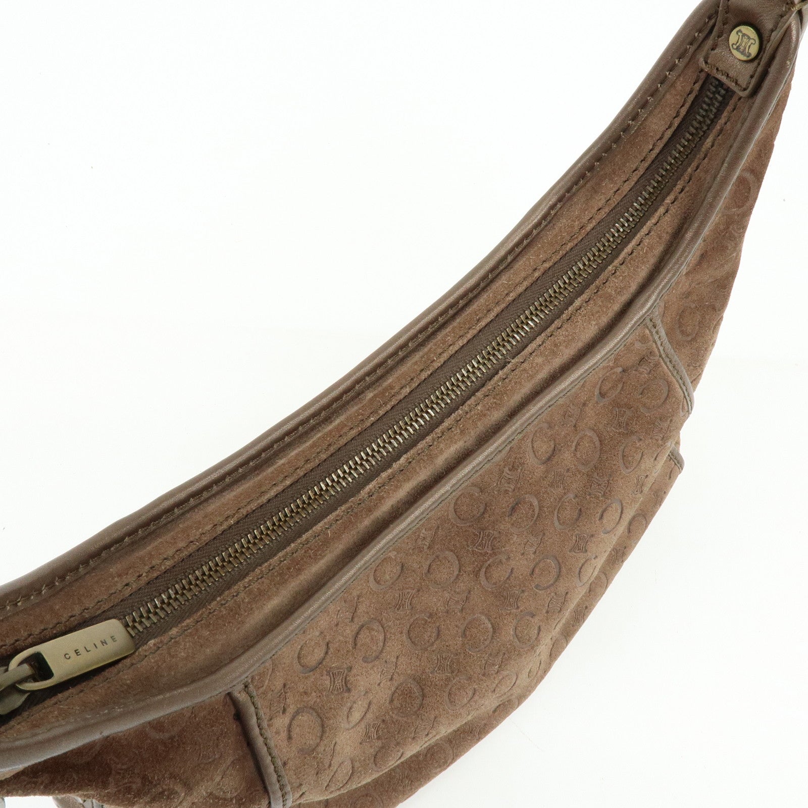 CELINE C Macadam Suede Leather Shoulder Bag Hand Bag Brown