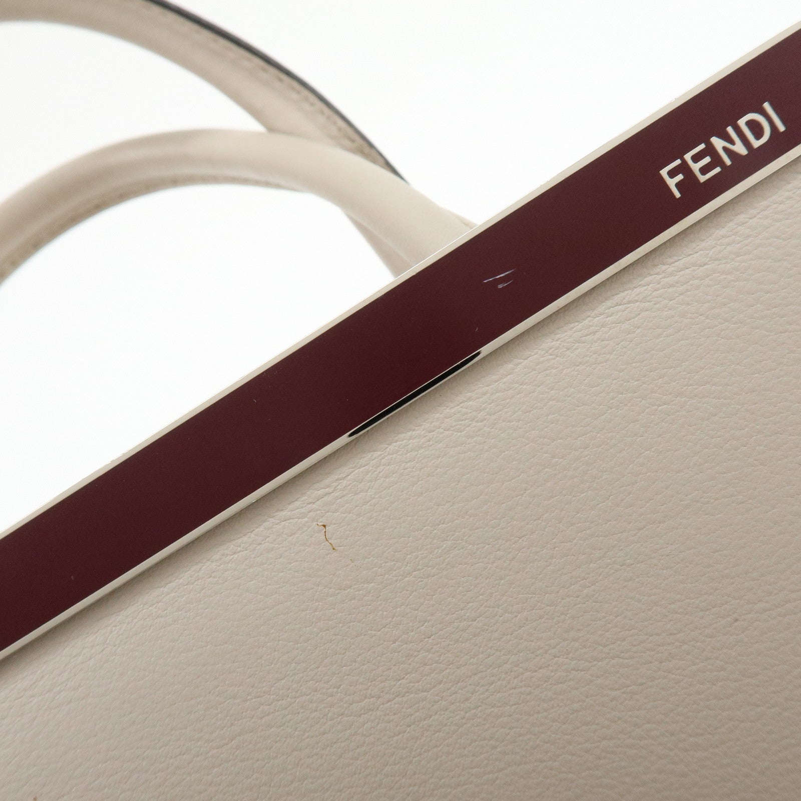 FENDI Petit 2Jours Leather 2Way Bag Hand Bag Beige 8BH25
