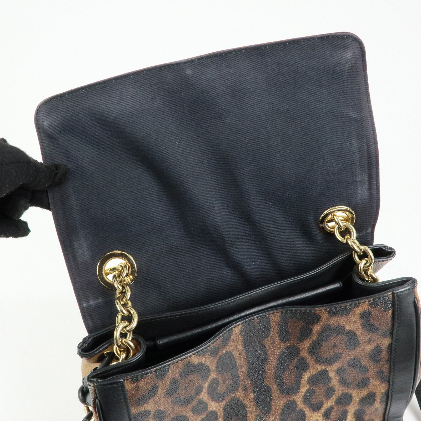 Dolce&Gabbana Leopard PVC Leather 2Way Bag Hand Bag Brown Black
