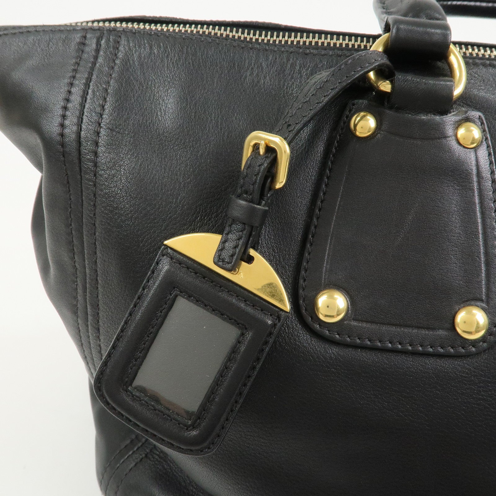 PRADA Triangle Logo Leather 2 Way Bag Hand Bag Shoulder Bag BL0685