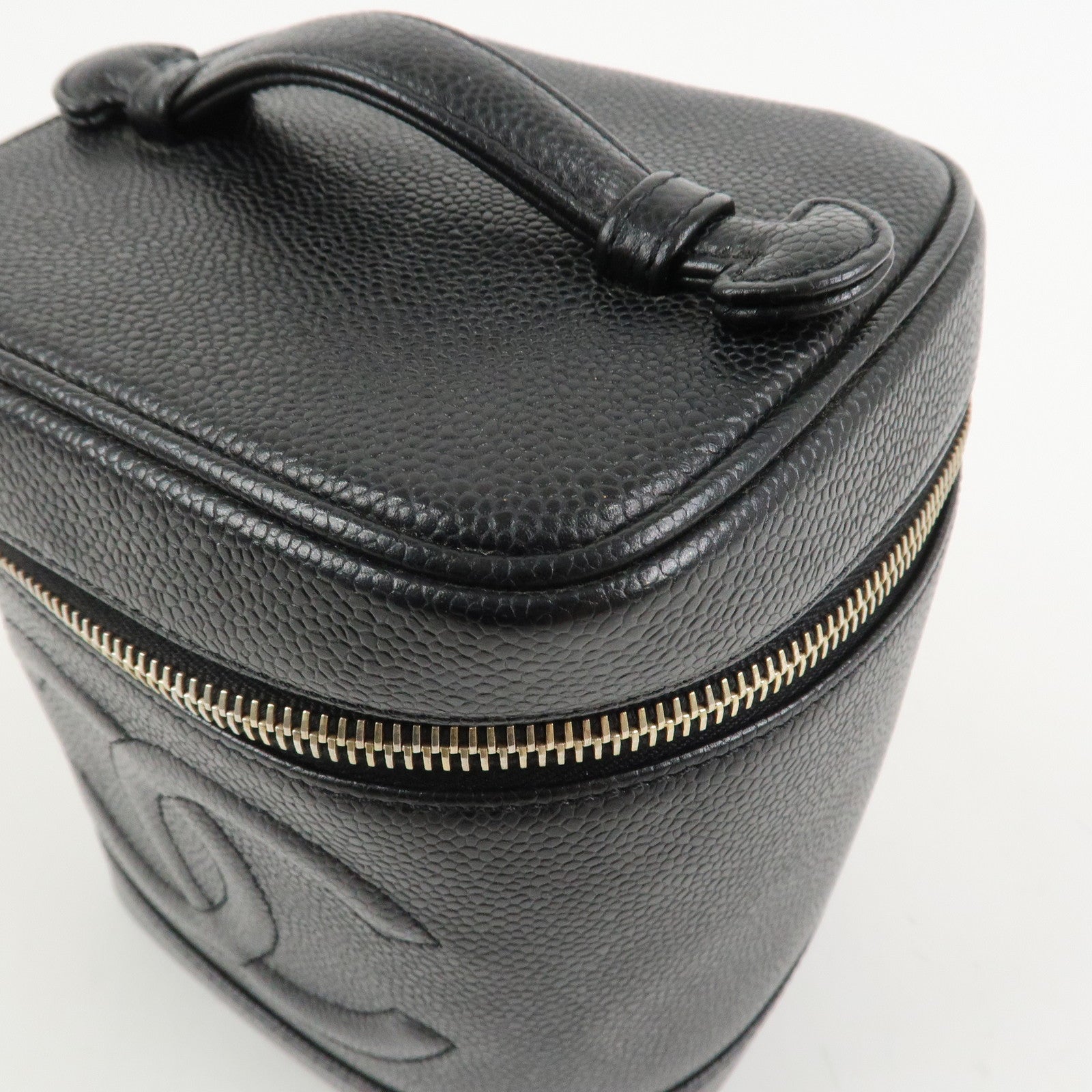 CHANEL COCO Mark Caviaskin Vanity Bag Makeup Bag Hand Bag A01998