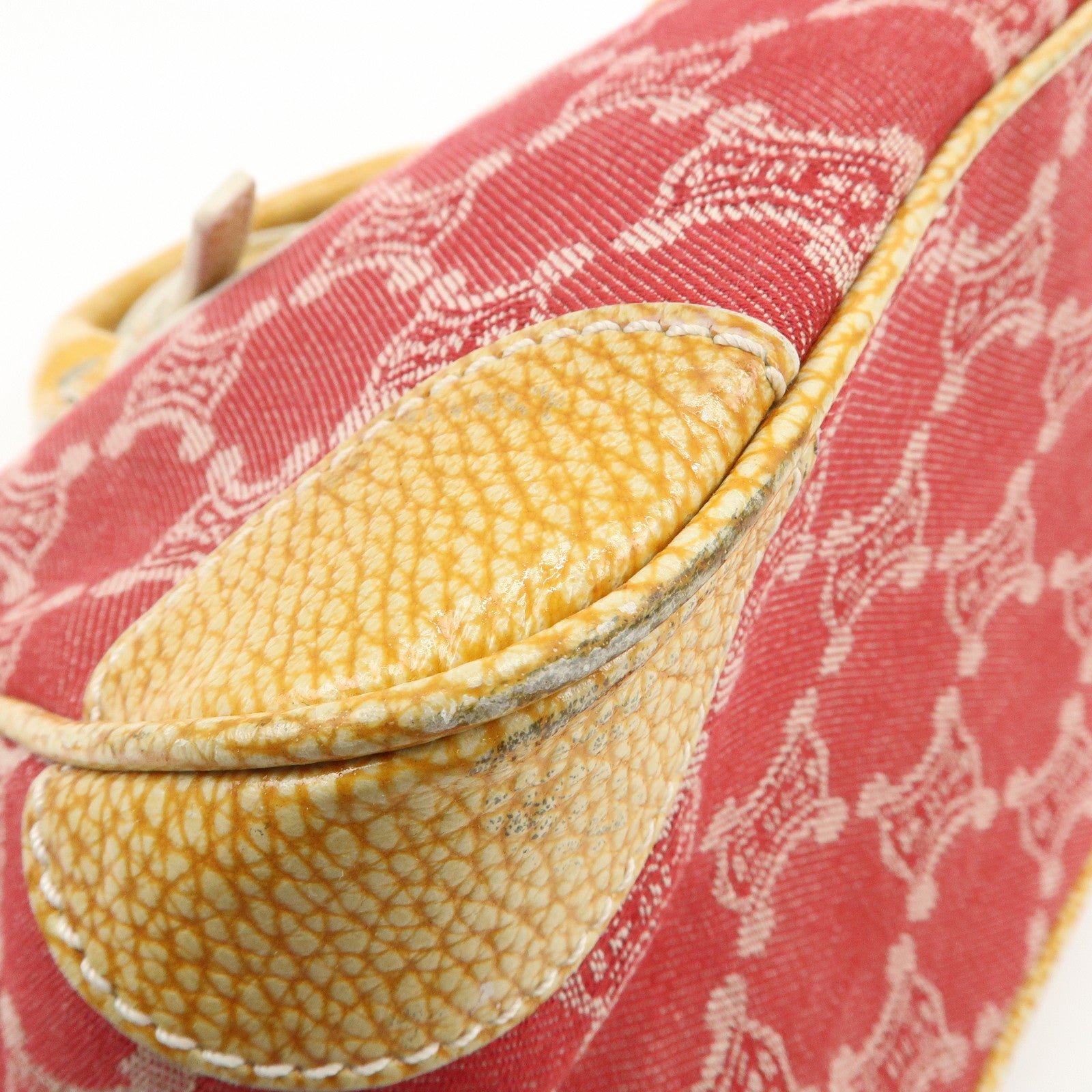 CELINE Macadam Boogie Canvas Leather Hand Bag Red Beige