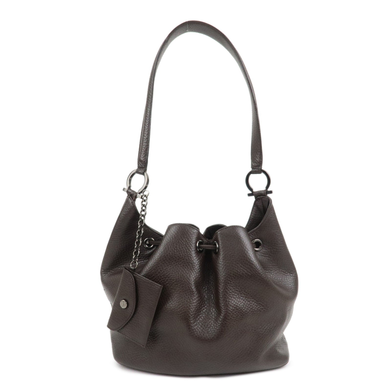 Ferragamo Gancini Leather Shoulder Bag Hand Bag Brown
