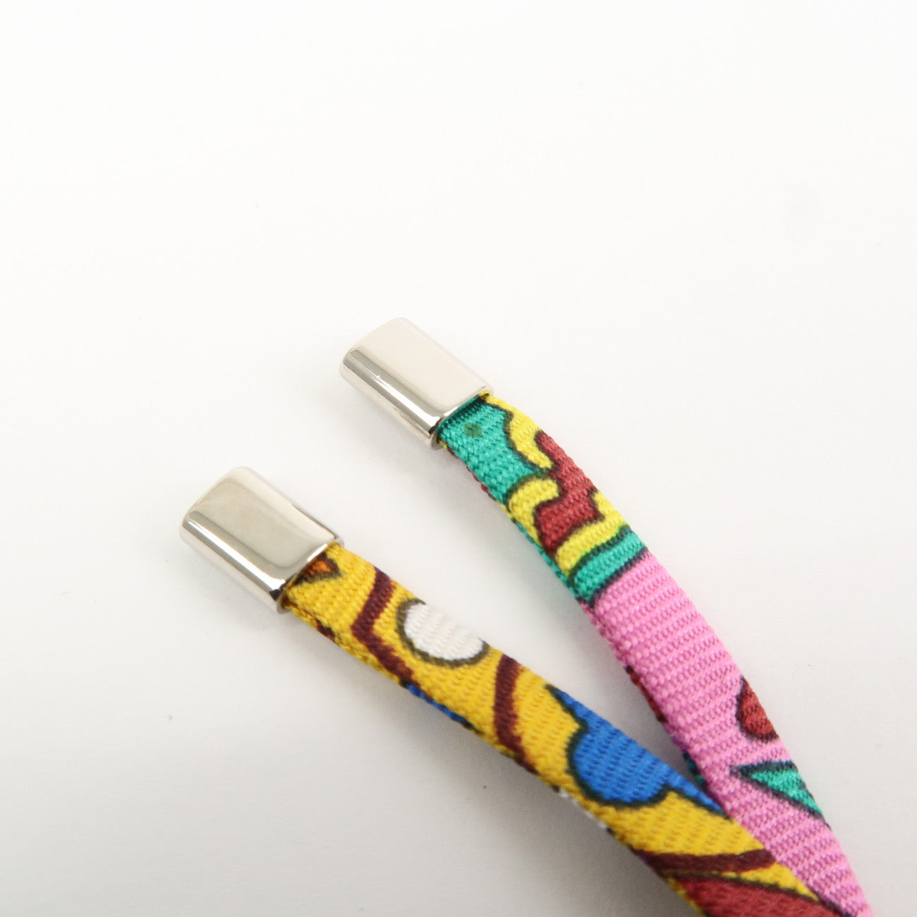 HERMES Tourbillon Stainless Steel Silk Necklace Choker Silver Pink
