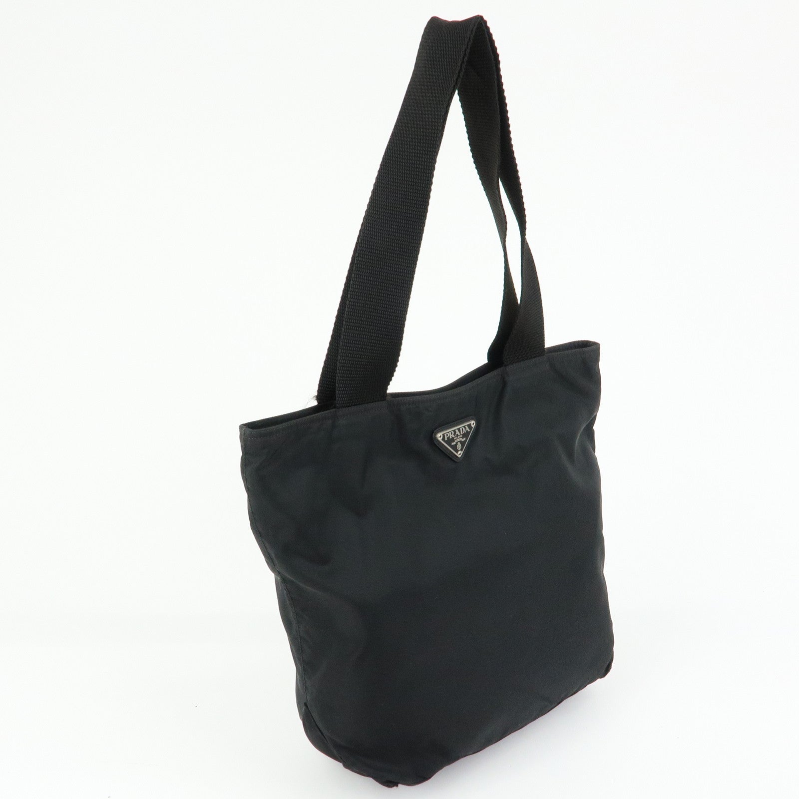 PRADA Triangle Logo Nylon Leather Tote Bag Shoulder Bag Black