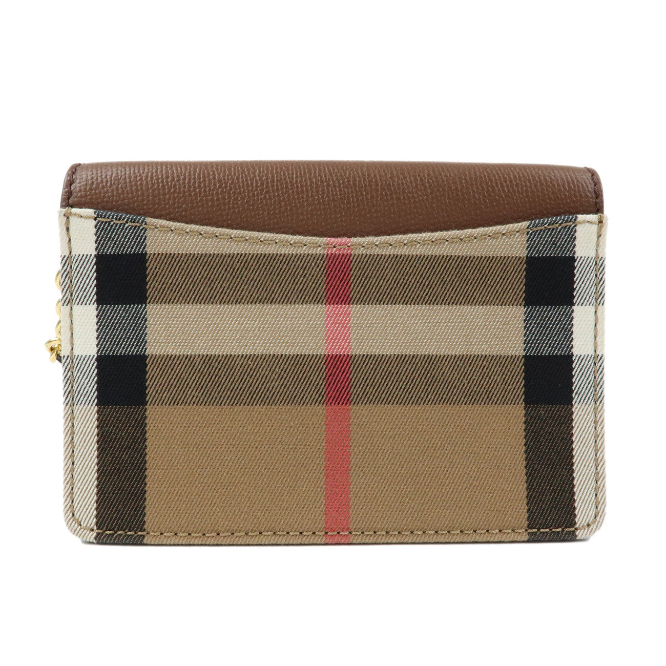 BURBERRY Nova Plaid Leather Canvas Chain Shoulder Bag Brown Beige