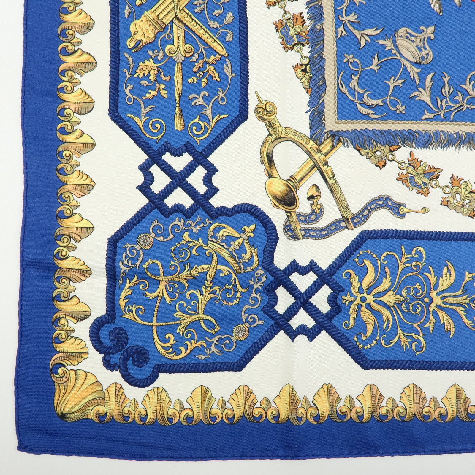 HERMES Carre 90 Silk 100% LVDOVICVS MAGNVS Scarf Blue Gold