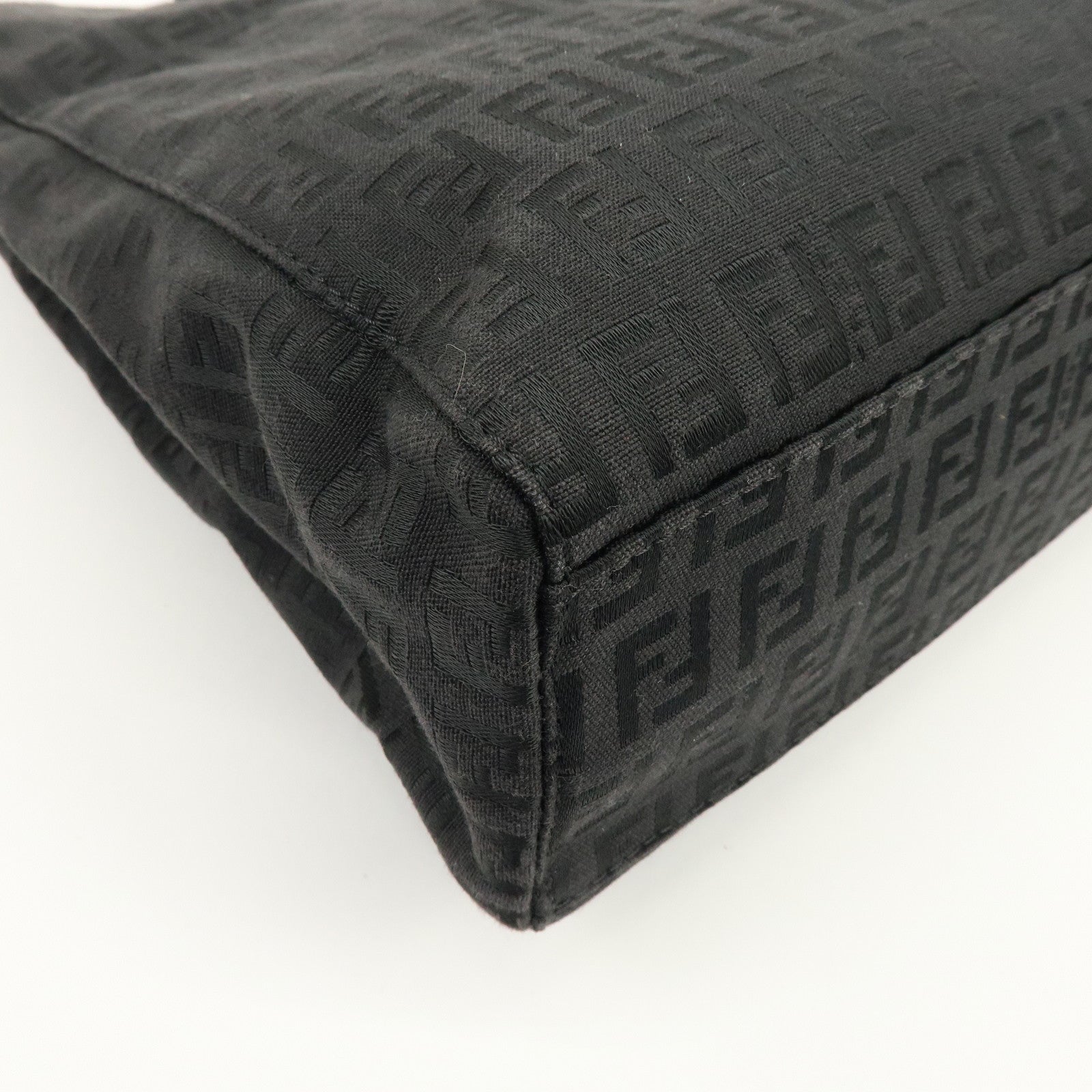 FENDI Zucchino Canvas Leather Tote Bag Shoulder Bag Black 8BH073