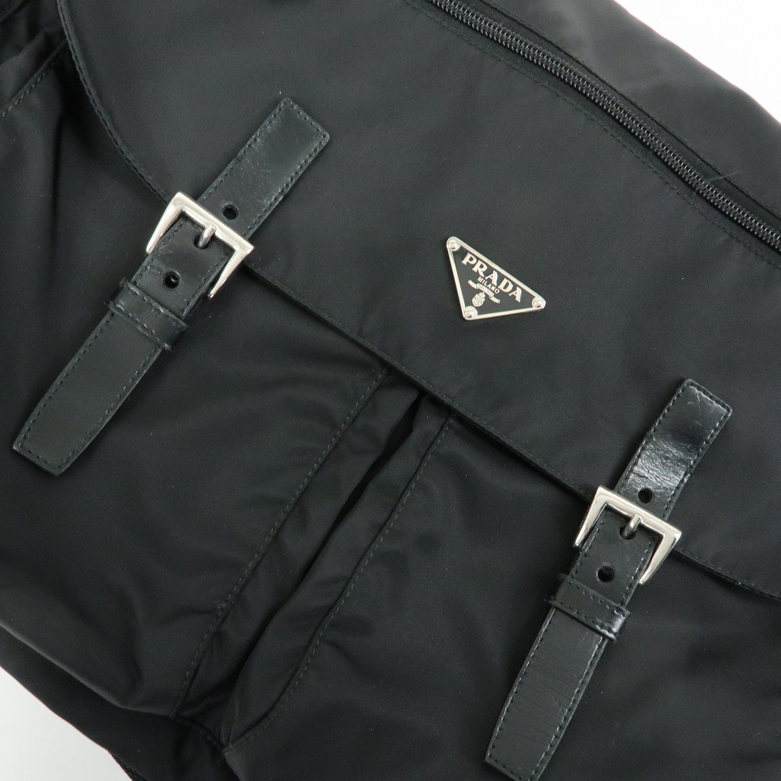 PRADA Triangle Logo Nylon Leather Shoulder Bag Crossbody Bag Black