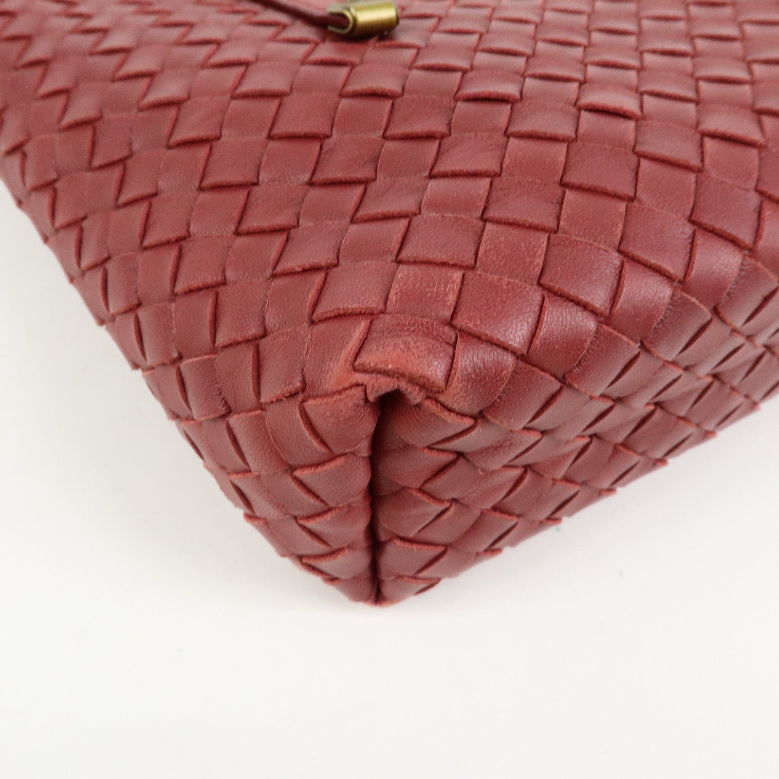 BOTTEGA VENETA Intrecciato Leather Tote Hand Bag Red Brown162937