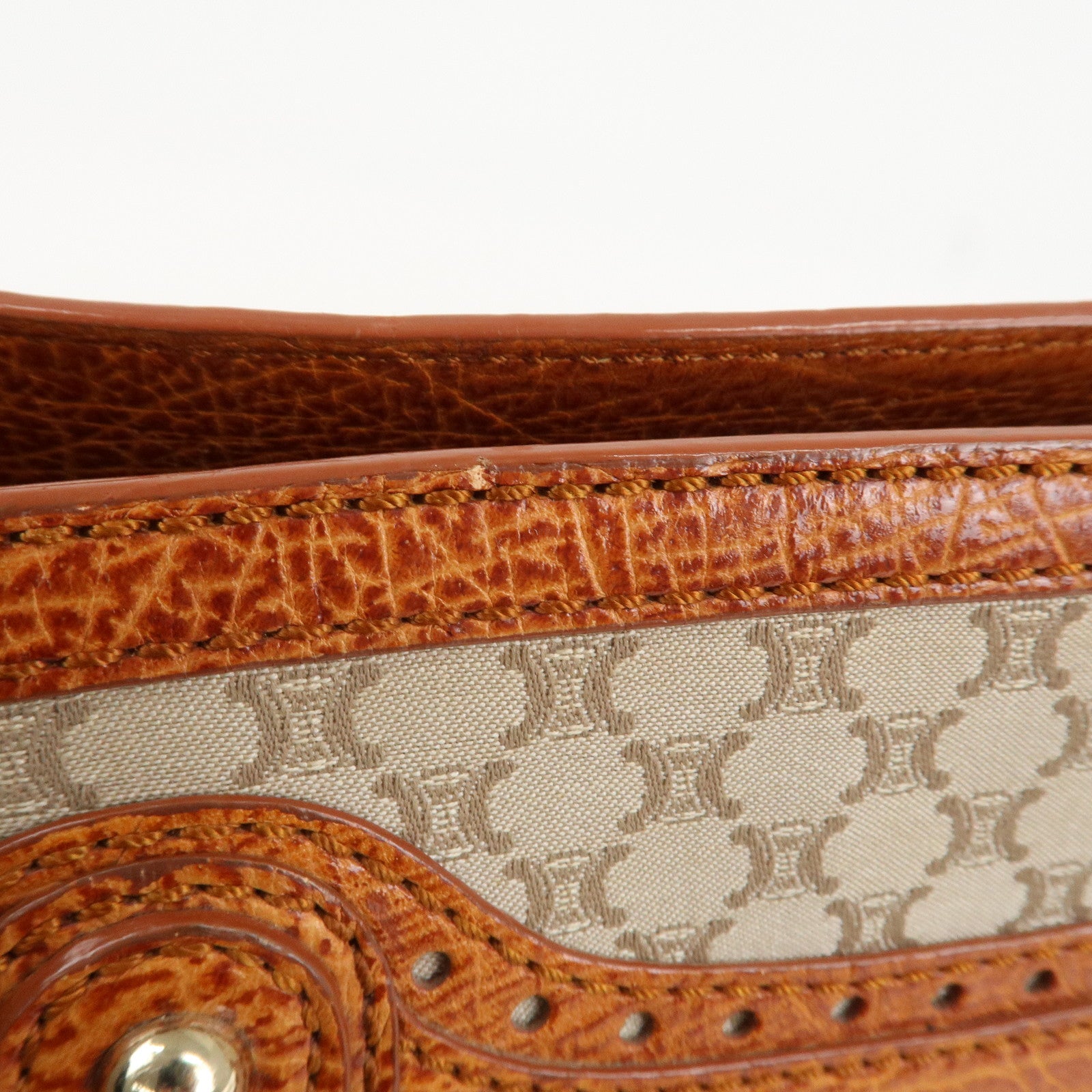 CELINE Macadam Canvas Leather Boogie Bag Hand Bag Beige Brown Used