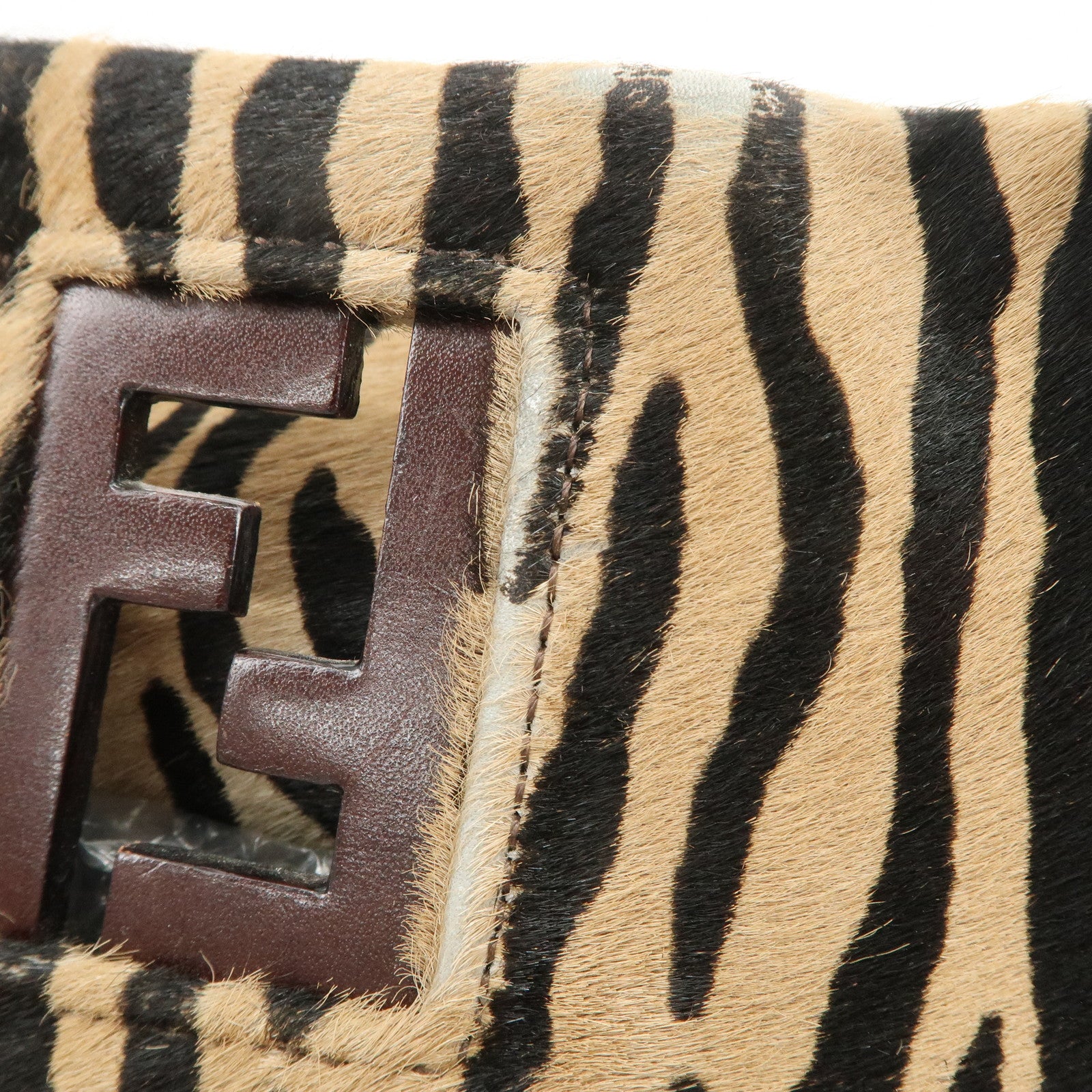 FENDI Unborn Calf Leather Tote Bag Hand Bag Brown 83158780992