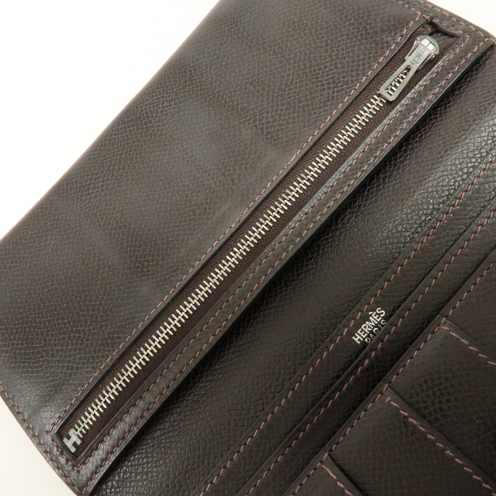 HERMES Béarn Classic Courchevel Long Wallet P Stamped Dark Brown