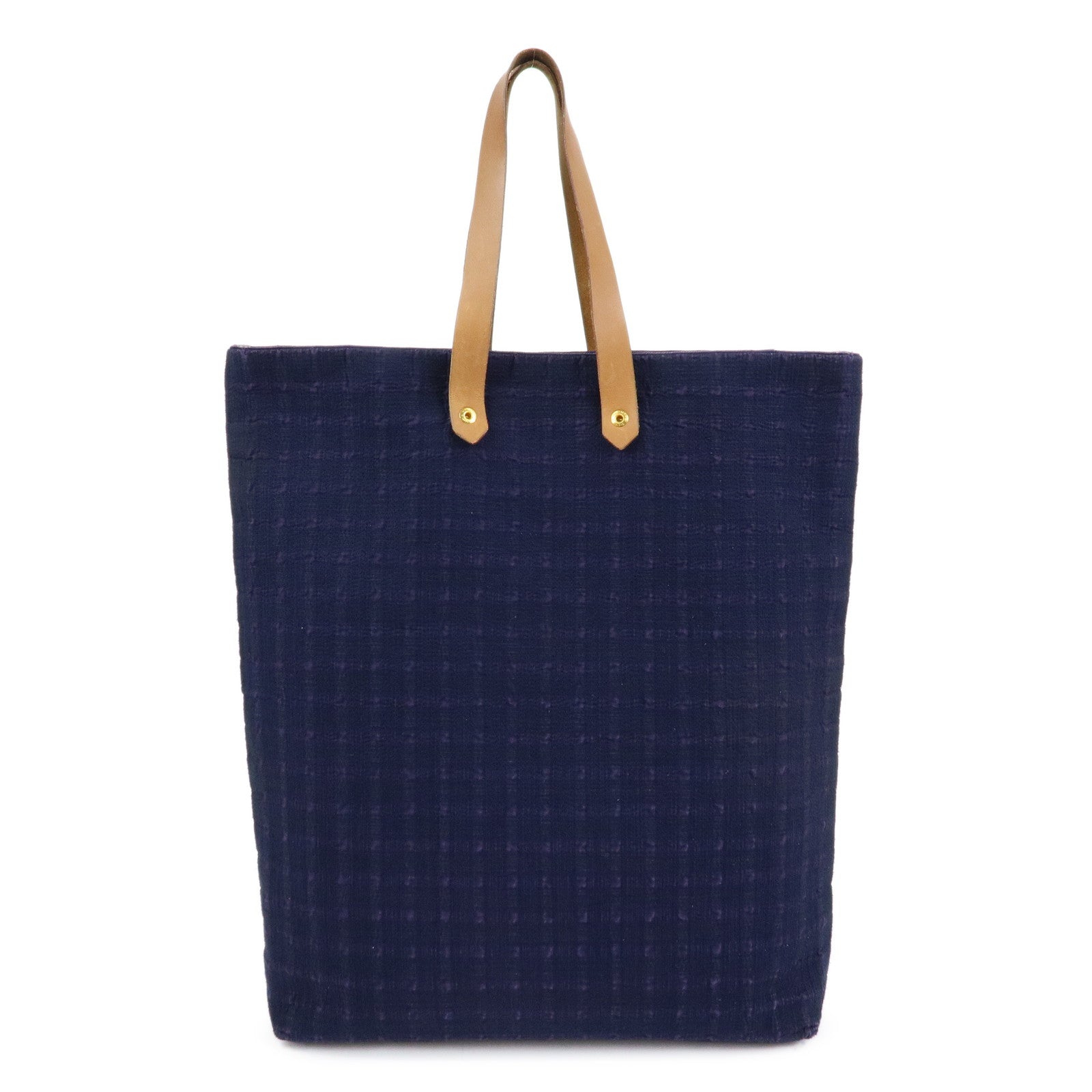 HERMES Amedaba GM Canvas Leather Tote Bag Hand Bag Navy Purple