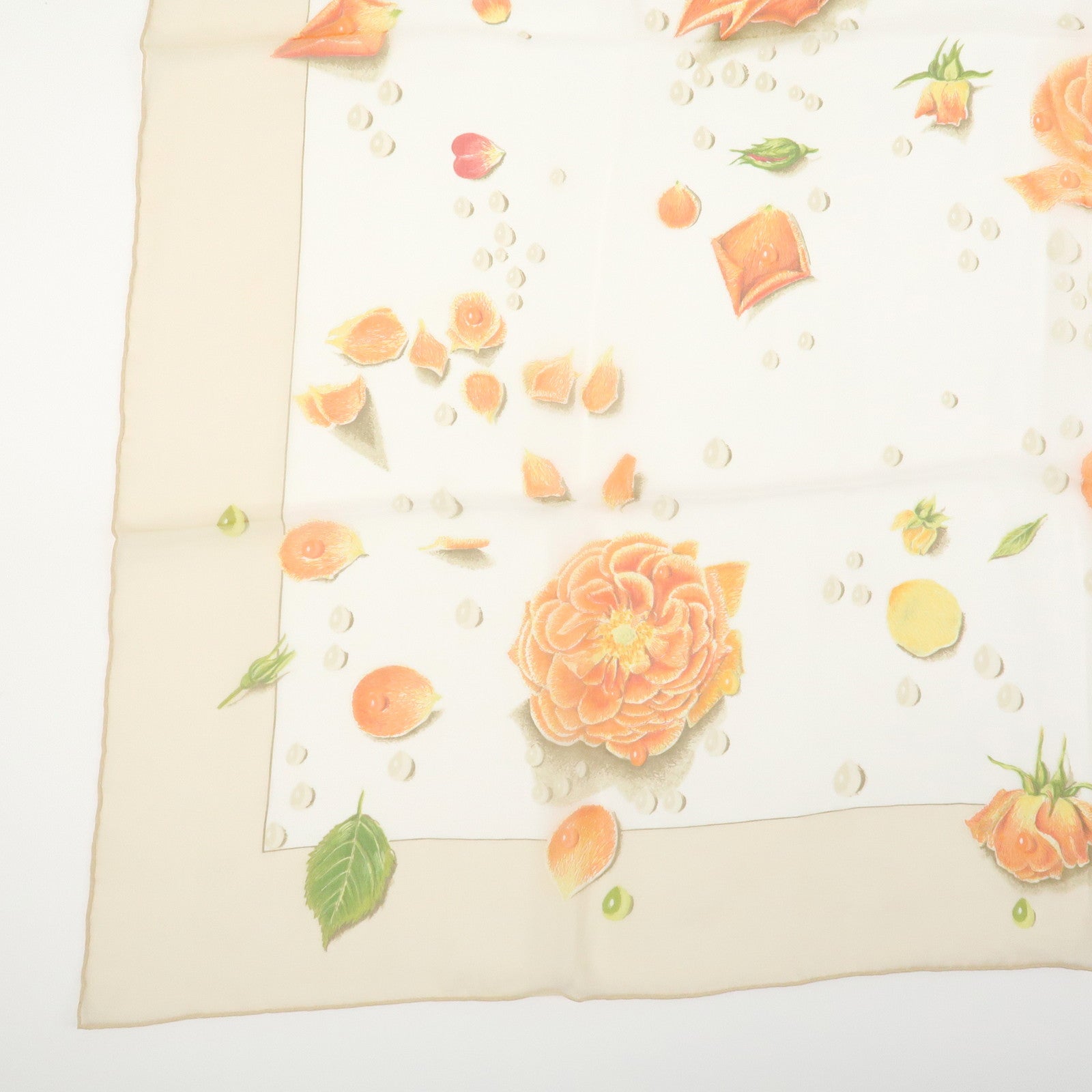 HERMES Carre 90 Silk 100% LA ROSEE Anne Gavarni Scarf Orange