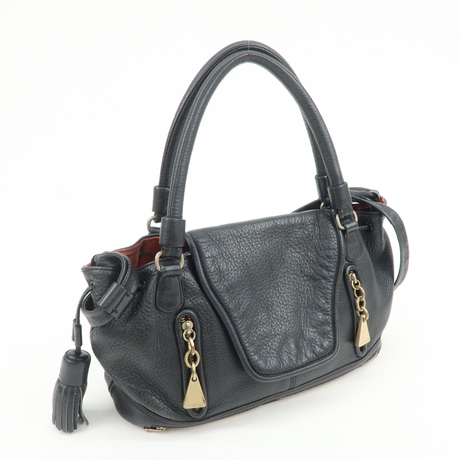 Chloe See By Chloe Cherry Leather 2Way Bag Hand Bag Black