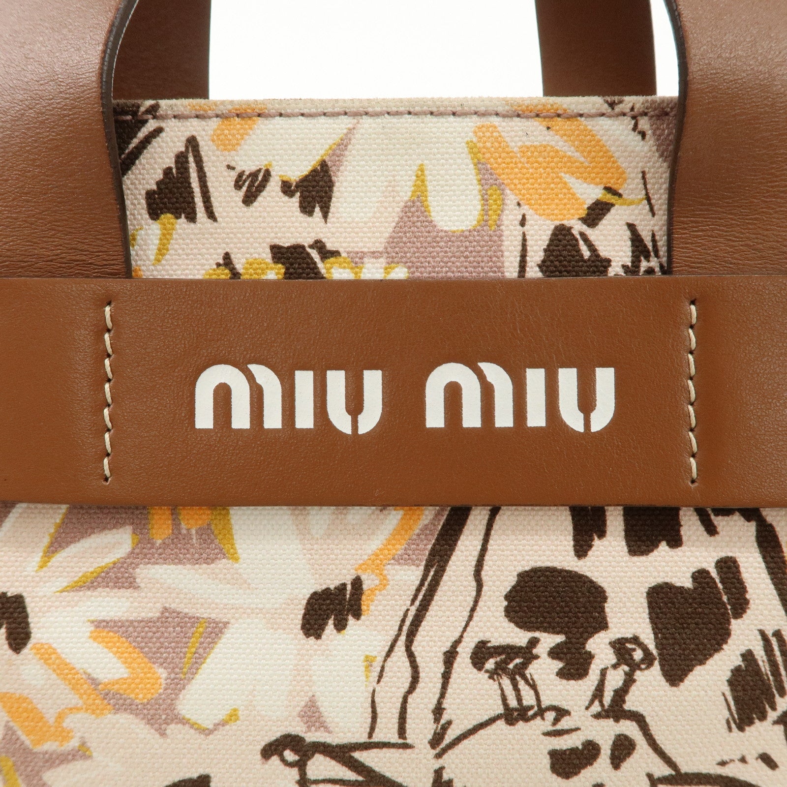 MIU MIU Leather Canvas 2Way Hand Bag Tote Bag Brown Pink 5BA085 Used