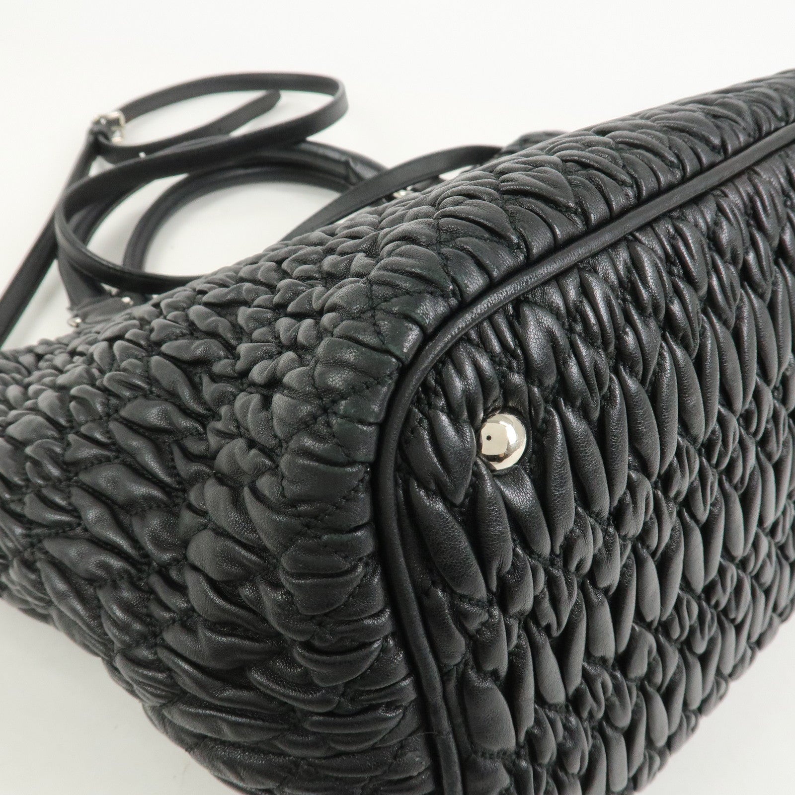 MIU MIU Matelasse Nappa Crystal 2Way Shoulder Bag Black 5BE896
