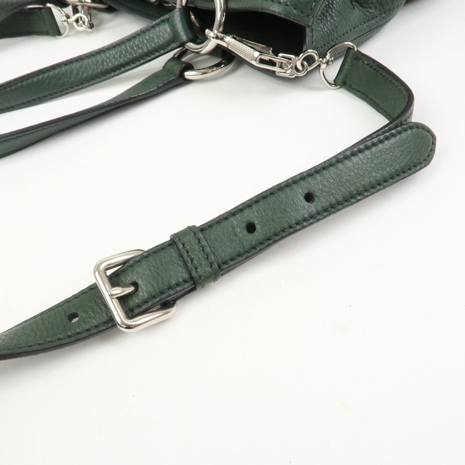 MIU MIU Logo Leather 2Way Bag Hand Bag Shoulder Bag Moss Green