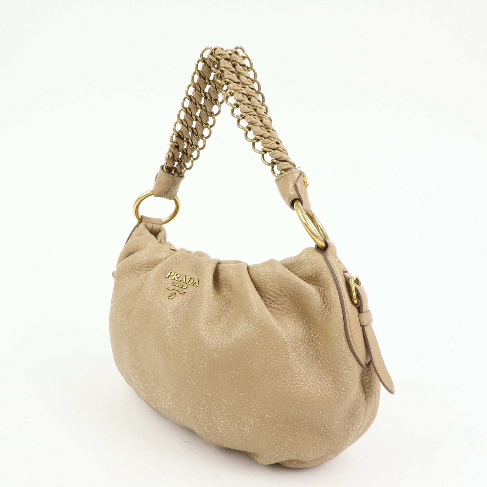 PRADA Logo Leather Chain One Shoulder Bag Light Brown BR4243