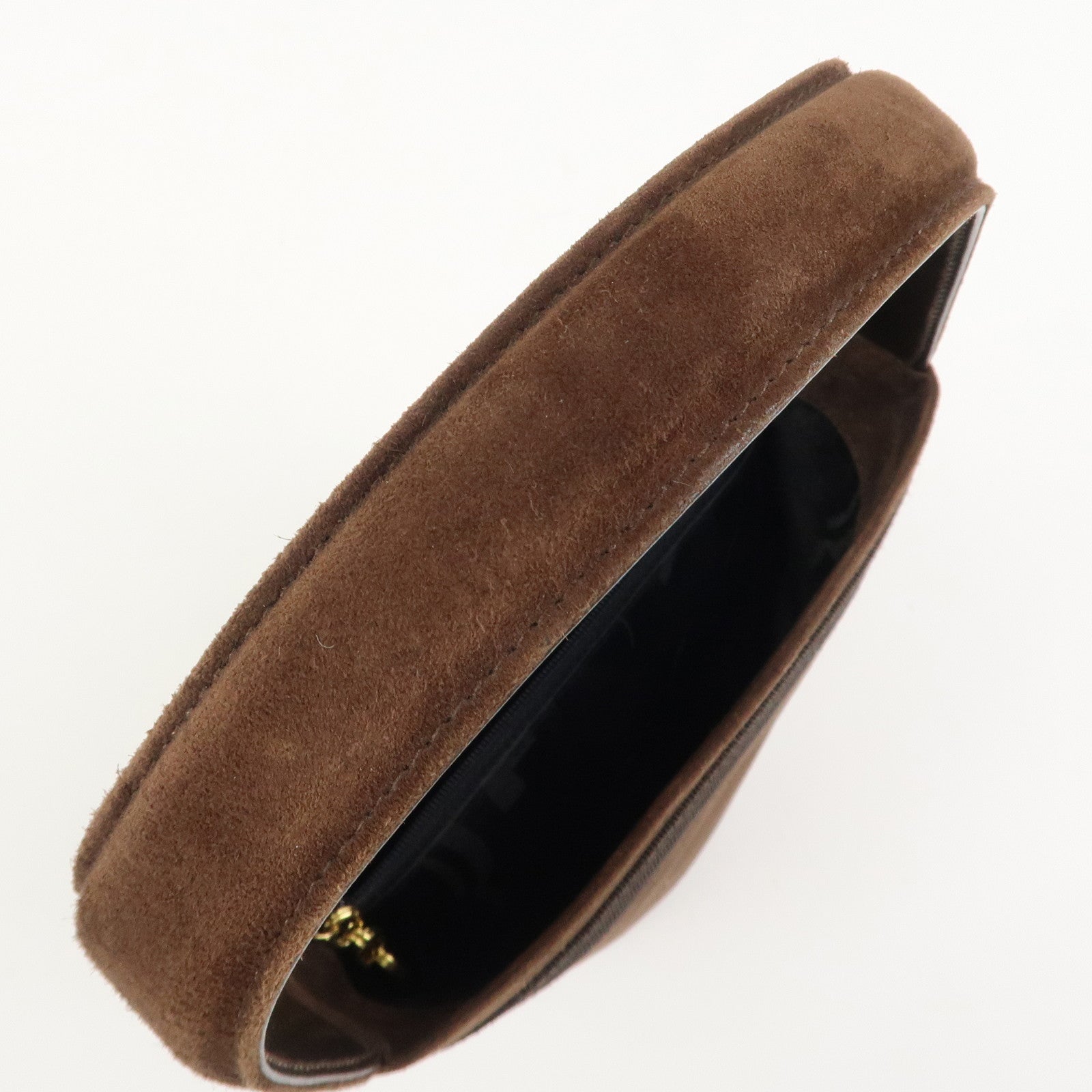 Ferragamo Vara Ribbon Suede Leather Hand Bag Brown Gold