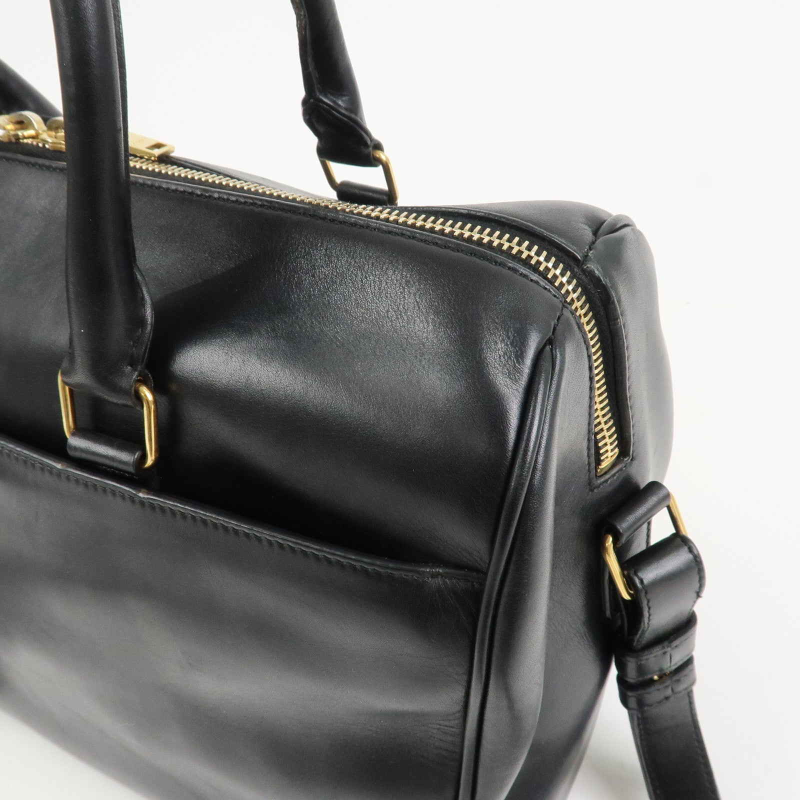 SAINT LAURENT PARIS Duffle 6 Leather 2Way Bag Hand Bag Black 322049