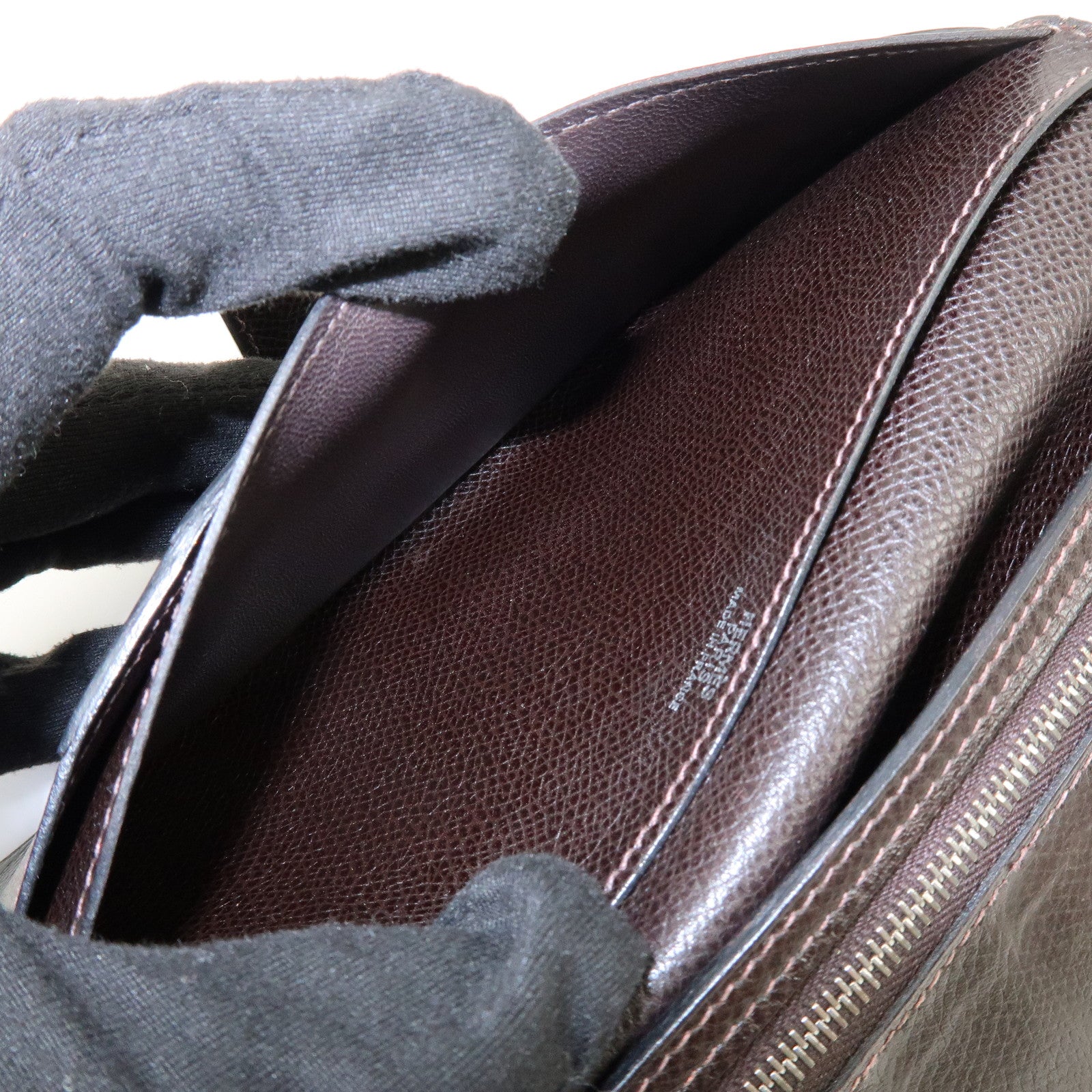 HERMES Béarn Classic Courchevel Long Wallet P Stamped Dark Brown