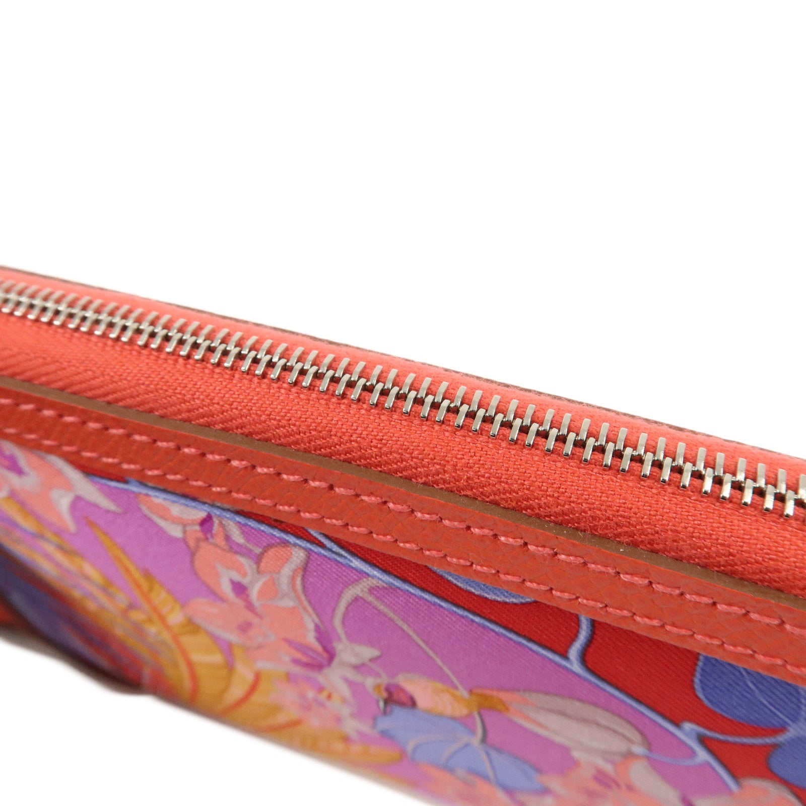 HERMES Soie Cool Flamingo Party Silk Leather Wallet Rose Gype Used