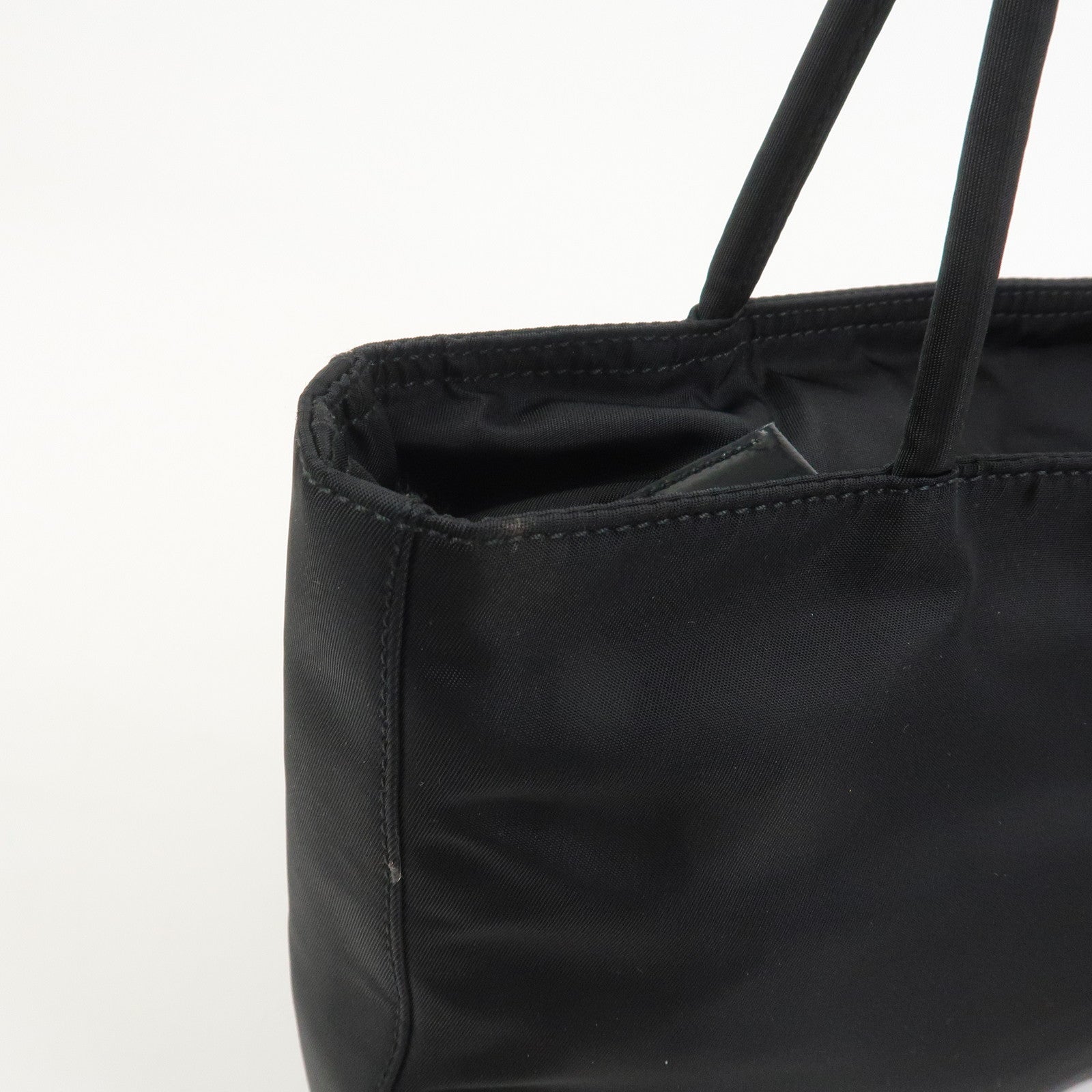 PRADA Triangle Logo Nylon Tote Bag Shoulder Bag Black