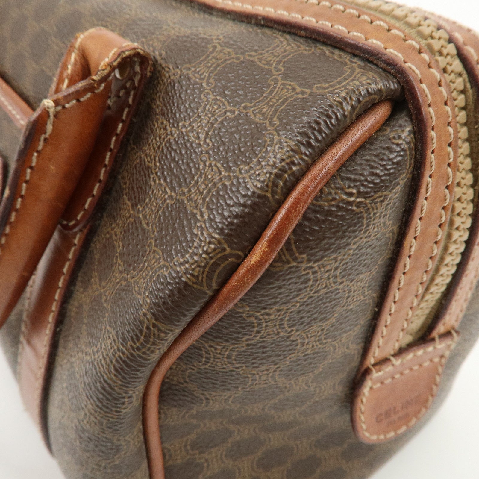 CELINE Macadam PVC Leather Boston Bag Brown Gold HDW