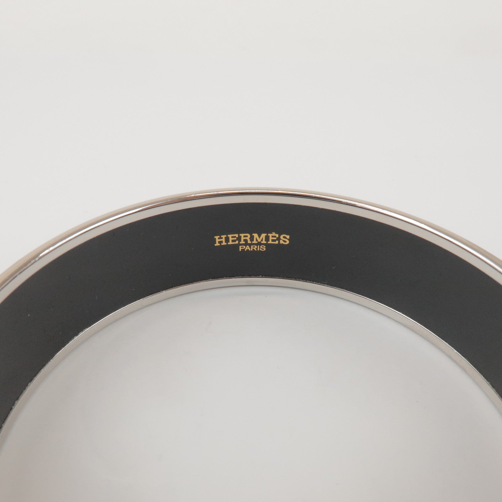 HERMES Email GM Bangle Plated Bracelet Khaki Ivory Navy