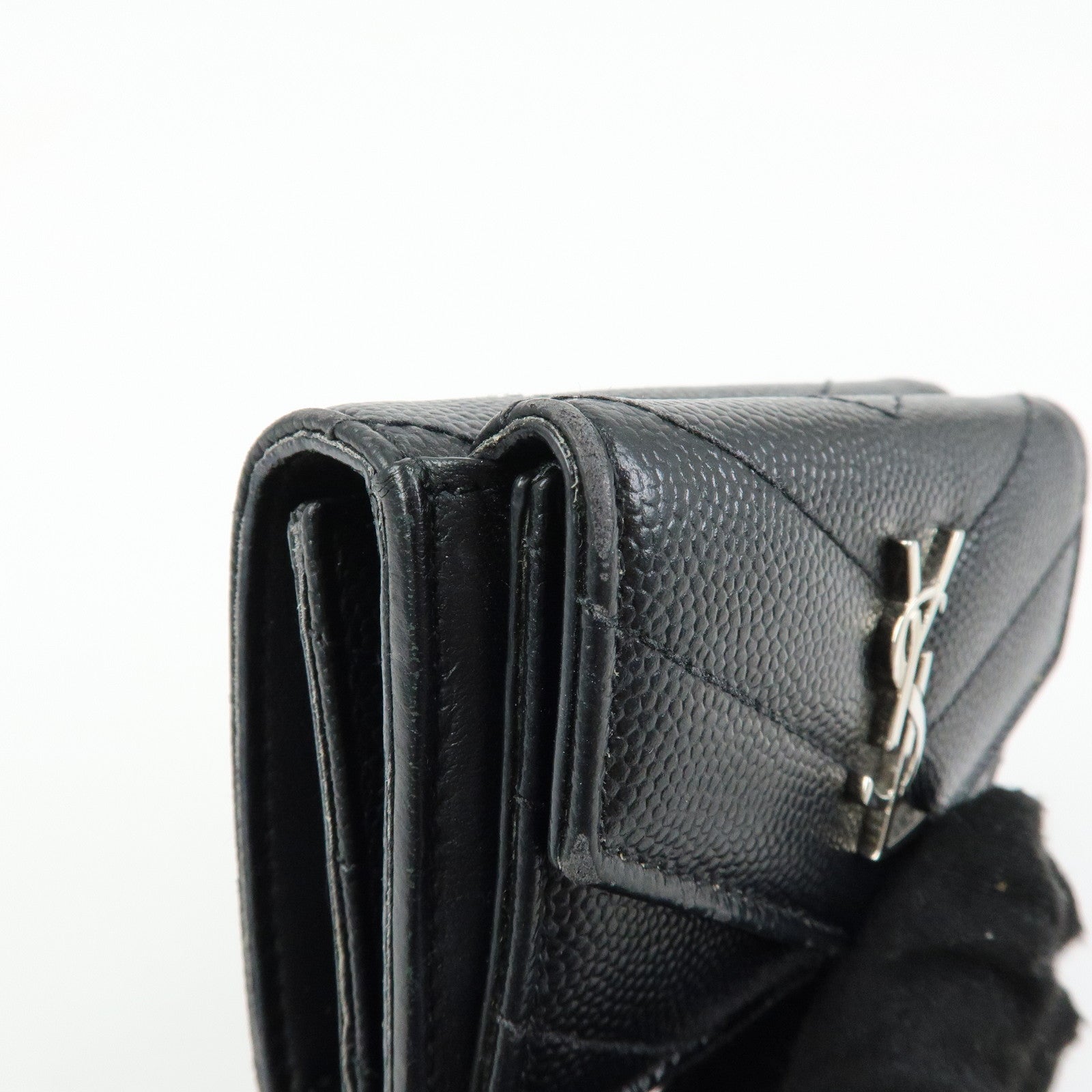SAINT LAURENT PARIS Cassandre Leather Compact Wallet Black 505118