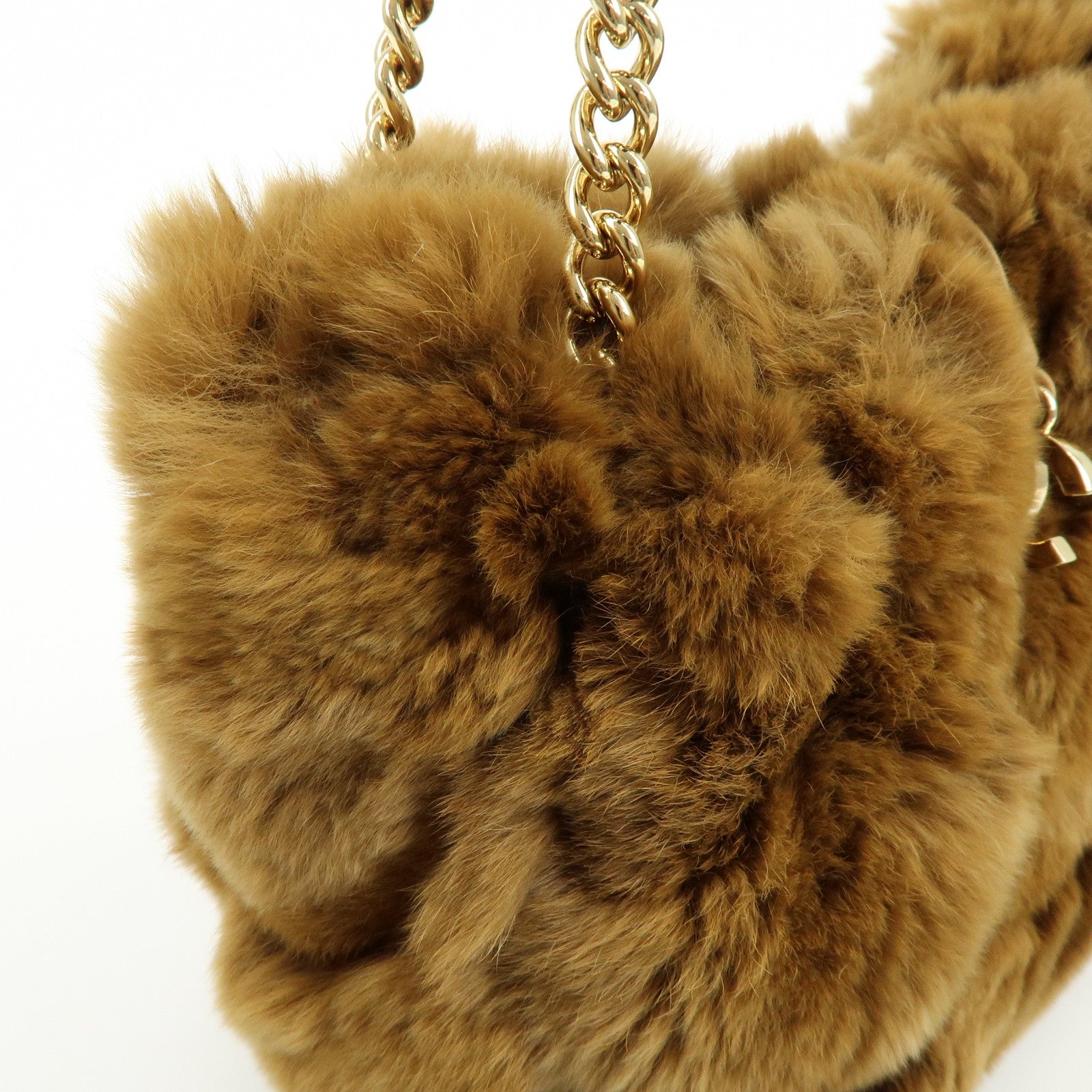 CHANEL COCO Mark Fur Lamb Skin Chain Shoulder Bag Brown