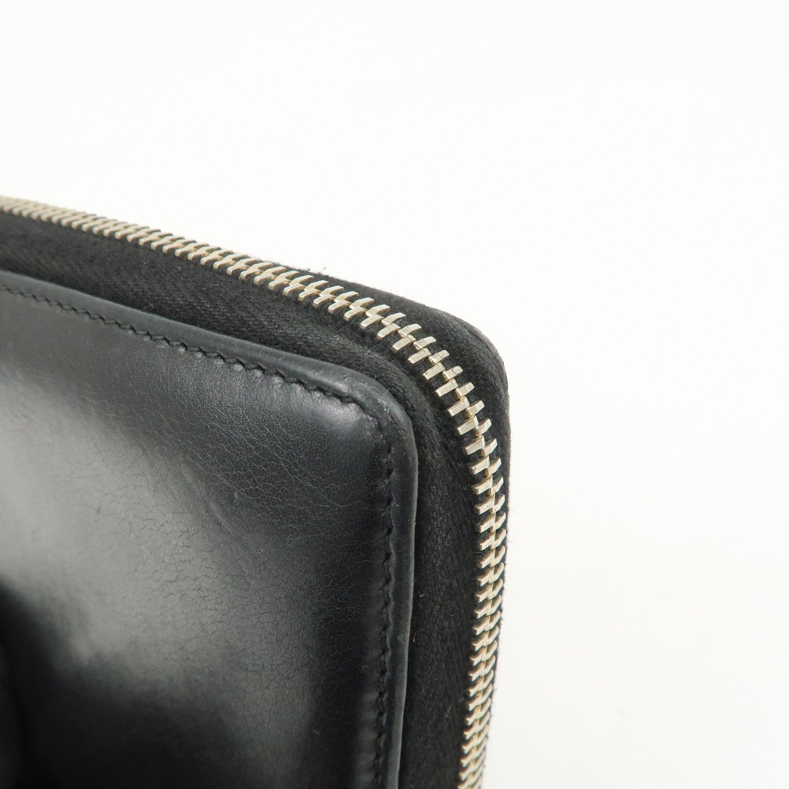 GUCCI Bamboo Logo Leather Round Zippy Wallet Black 224253