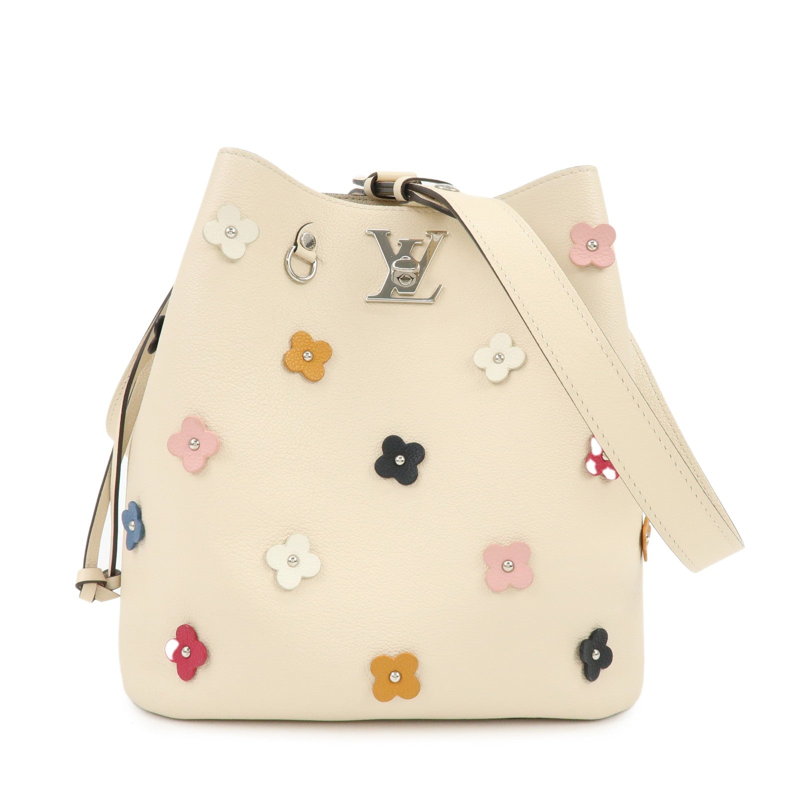 Louis Vuitton Lockme Calf Leather Bucket Shoulder Bag Flower M53081