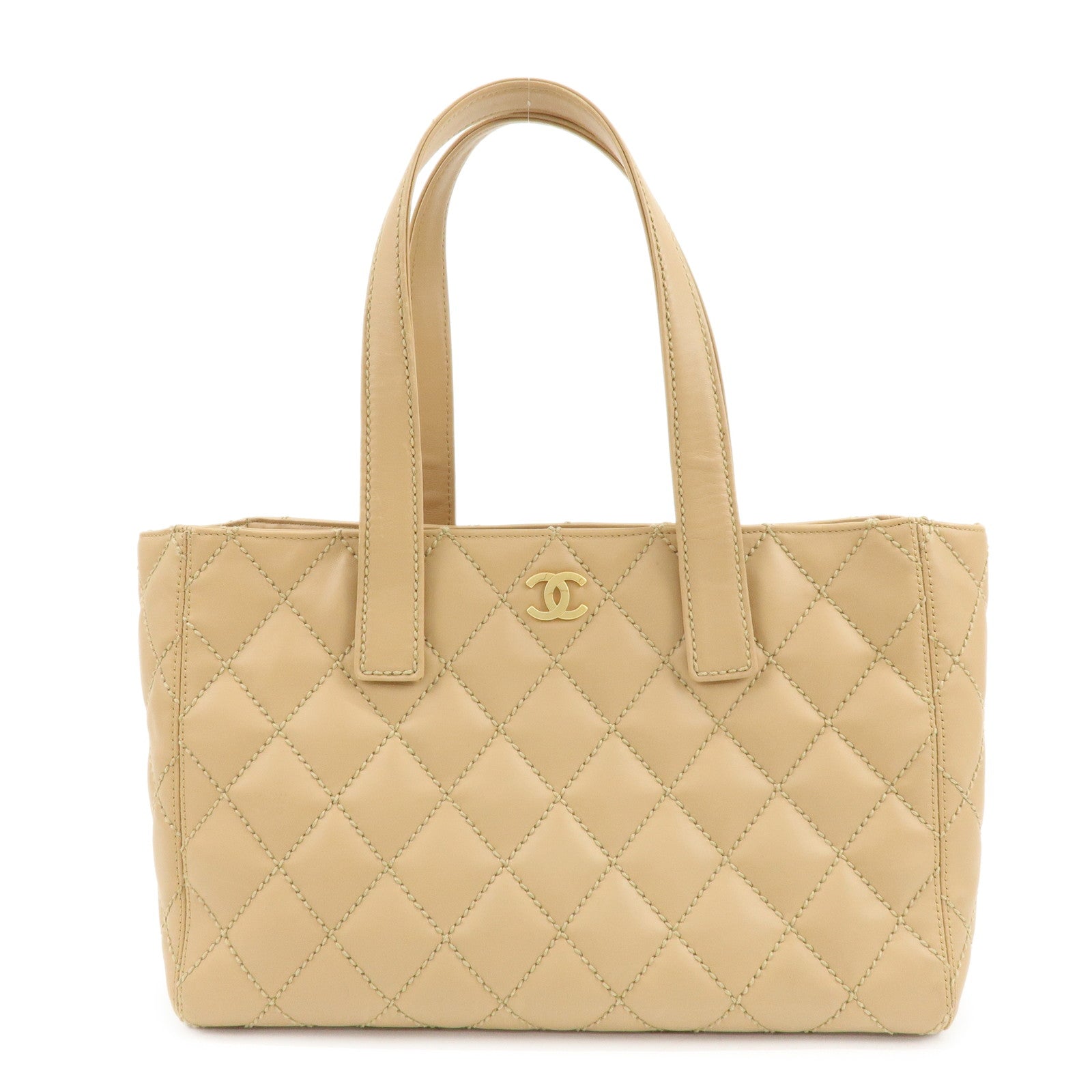 CHANEL COCO Mark Wild Stich Calf Leather Tote Bag Beige A20999