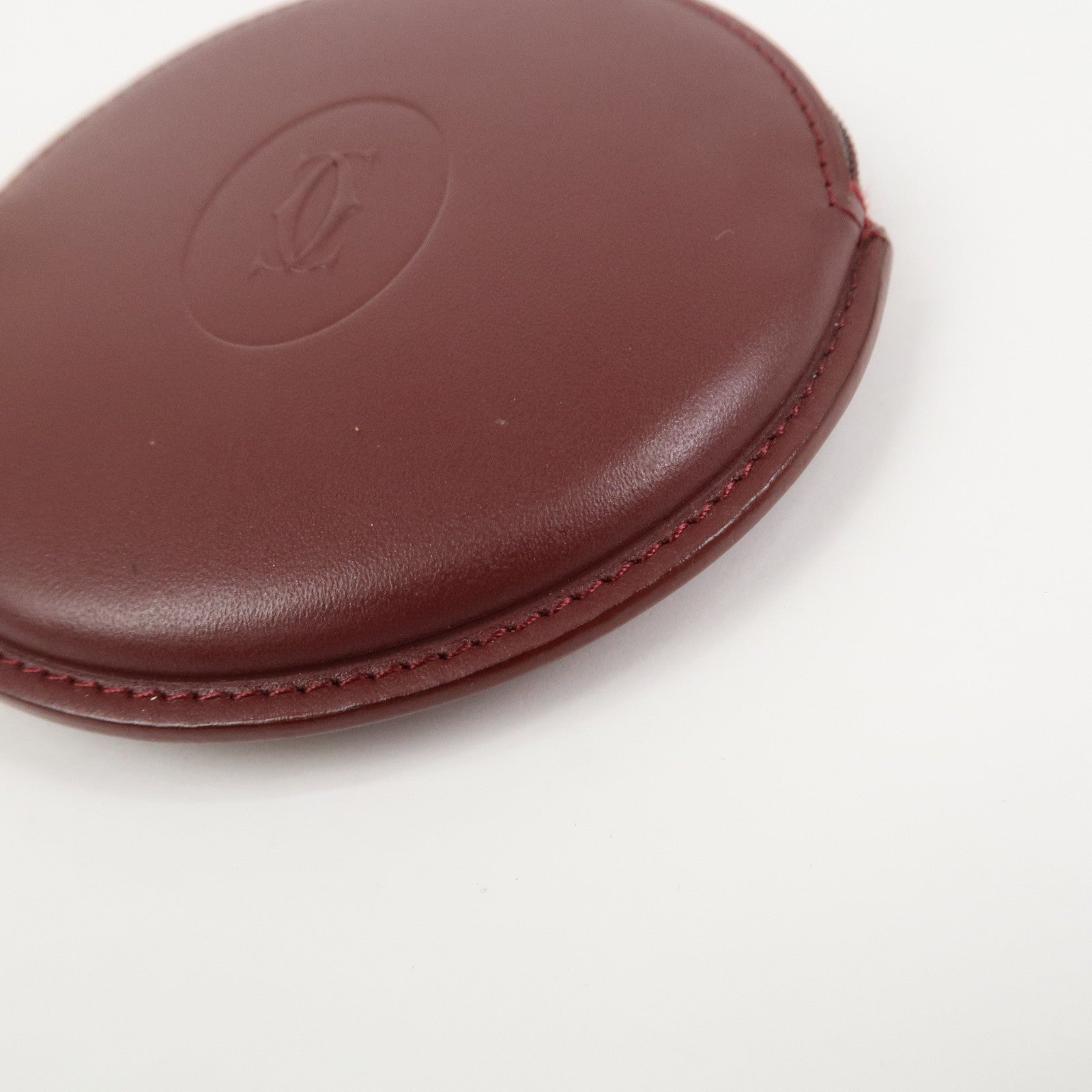 Cartier Must Line Leather Coin Case Coin Purse Wine Red