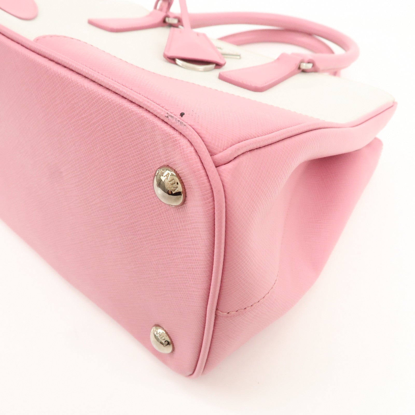 PRADA CITY CALF Triangle Logo Saffiano Leather 2Way Bag Pink B2863K