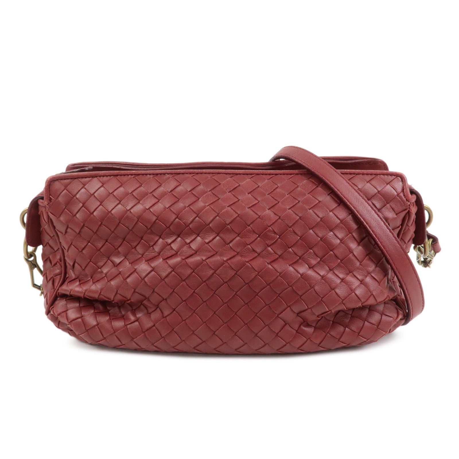 BOTTEGA VENETA Intrecciato Nappa Leather Shoulder Bag Wine Red