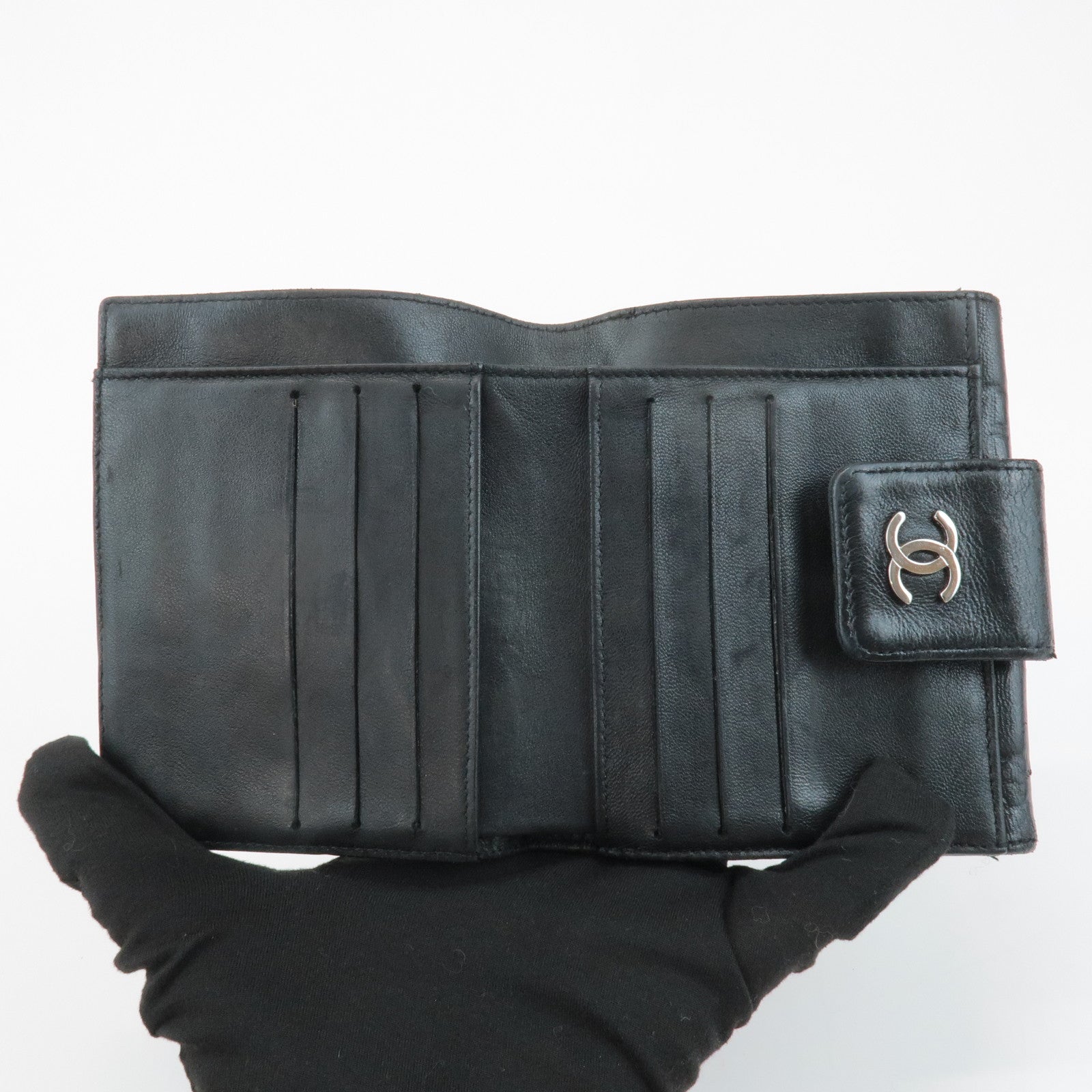 CHANEL COCO Mark Double Hook Compact Wallet Black 9837165 Used