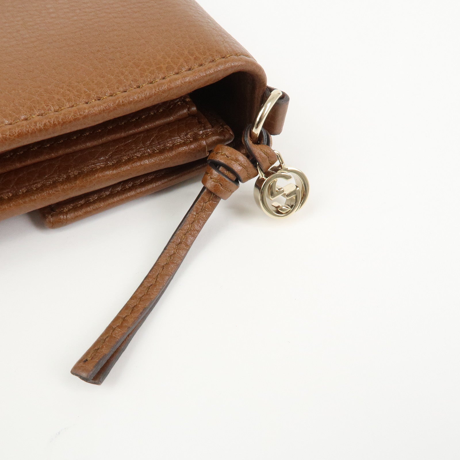 GUCCI Logo Leather Flap Long Wallet Brown 323396