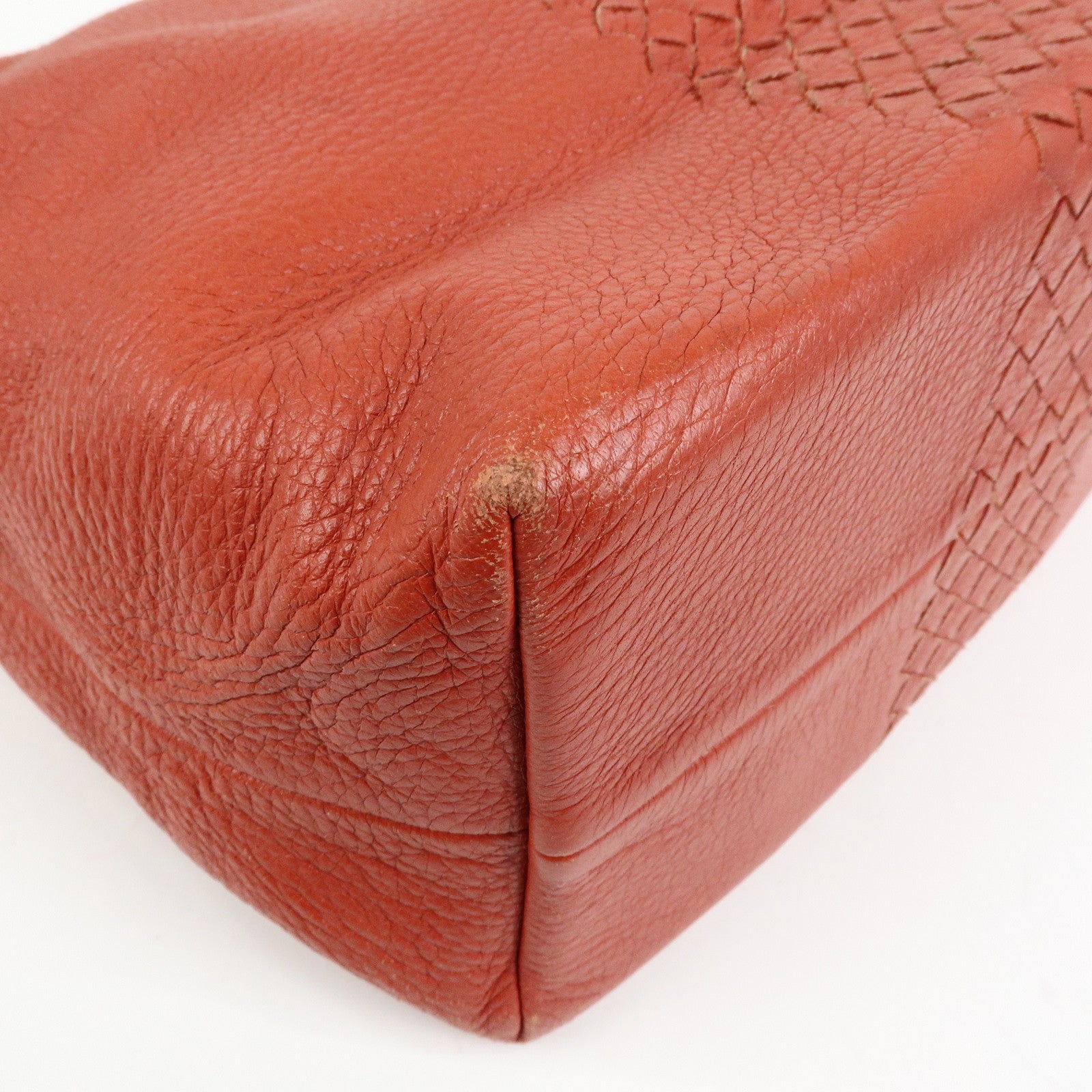 BOTTEGA VENETA Intrecciato Leather Shoulder Bag Red Brown 179331