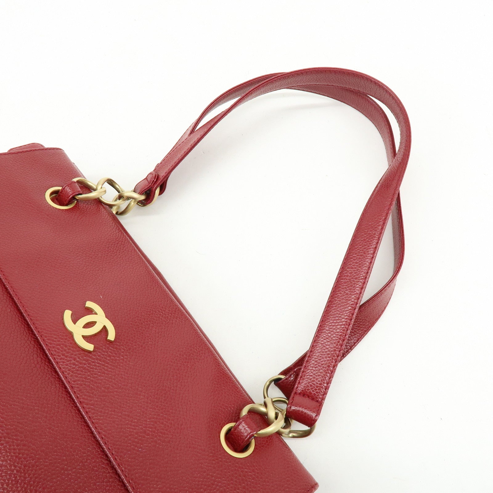 CHANEL Caviarskin Shoulder Bag Hand Bag Red