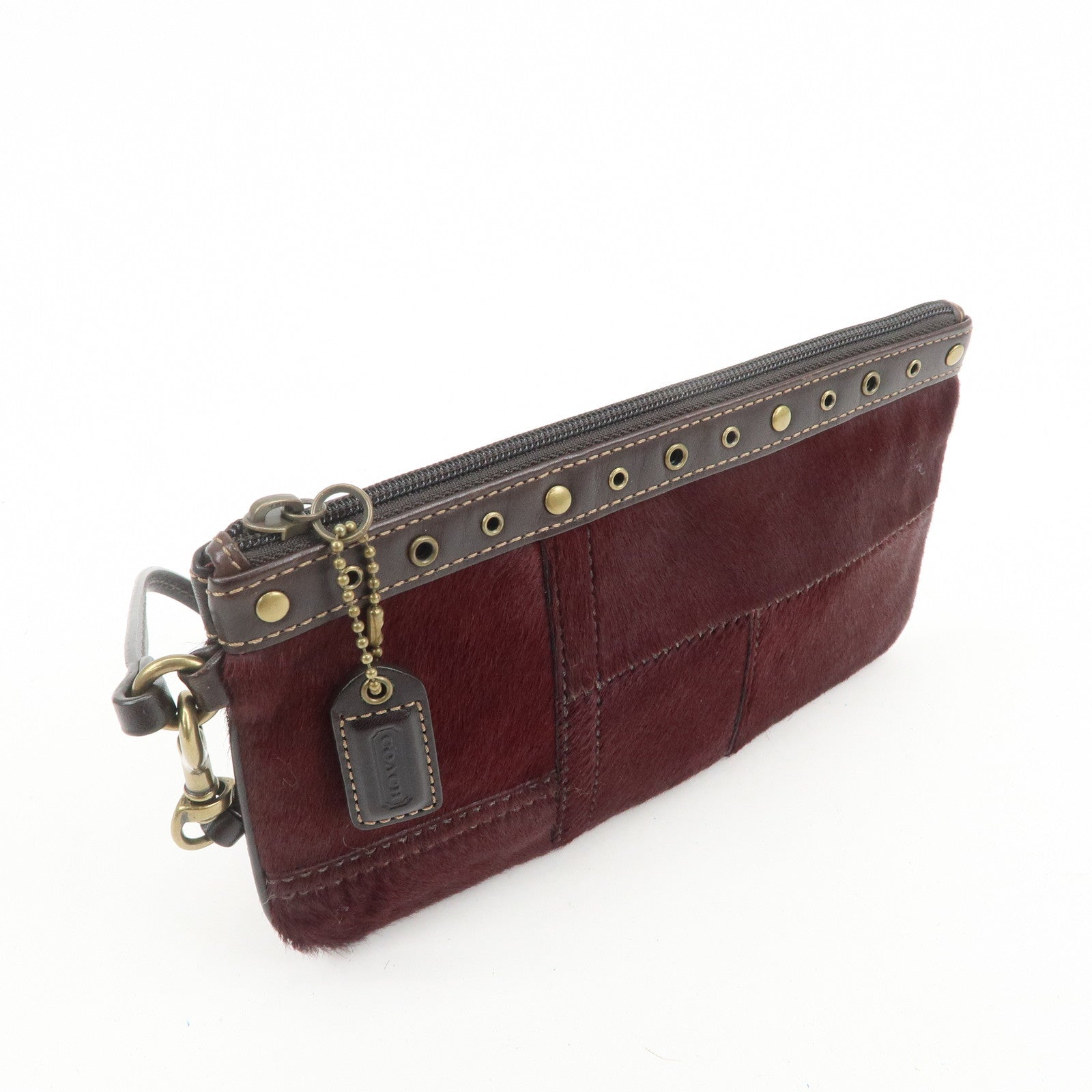 COACH Unborn Calf Leather Pouch Cosmetic Pouch Bordeaux Brown