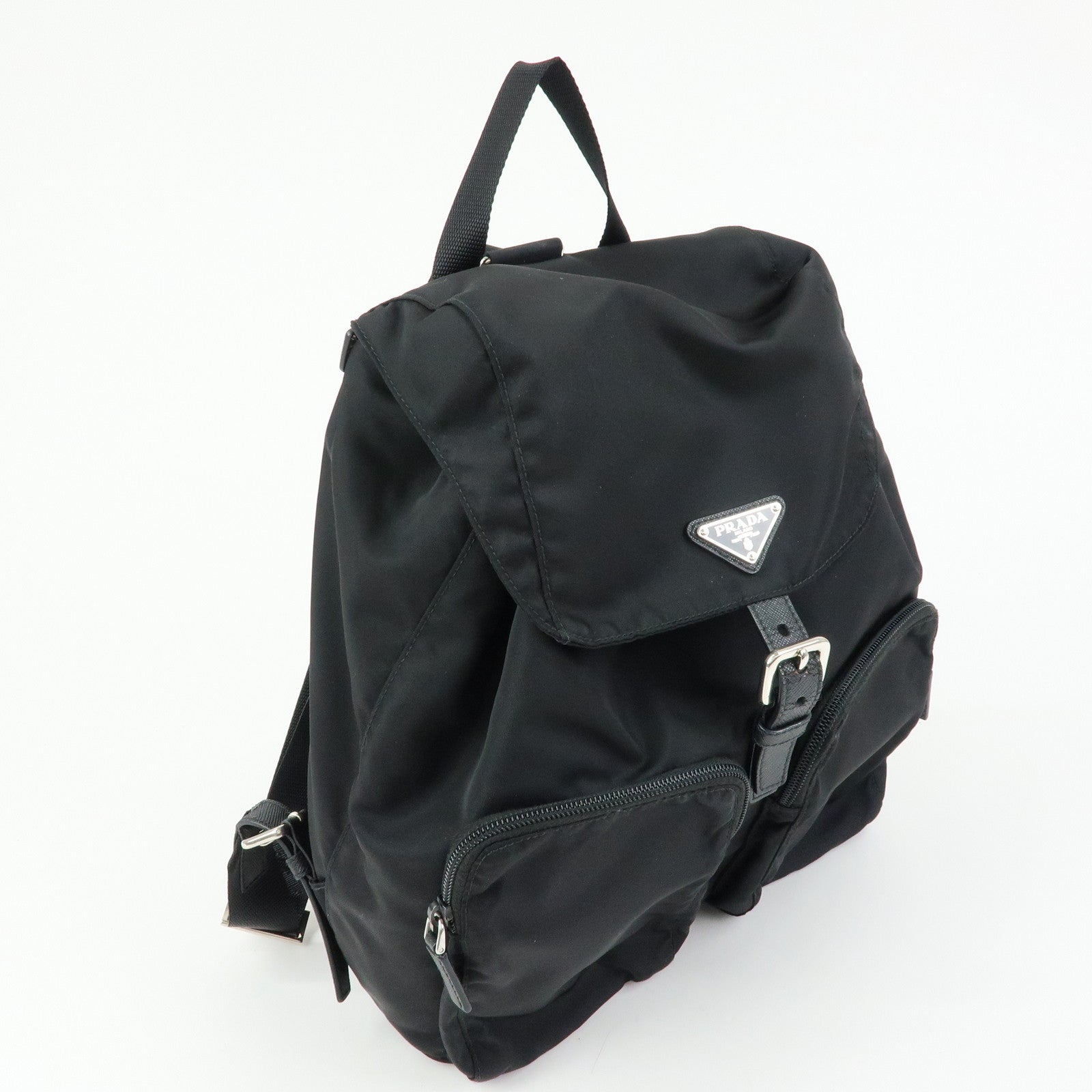 PRADA Triangle Logo Nylon Leather Backpack Rucksack Black 1BZ005
