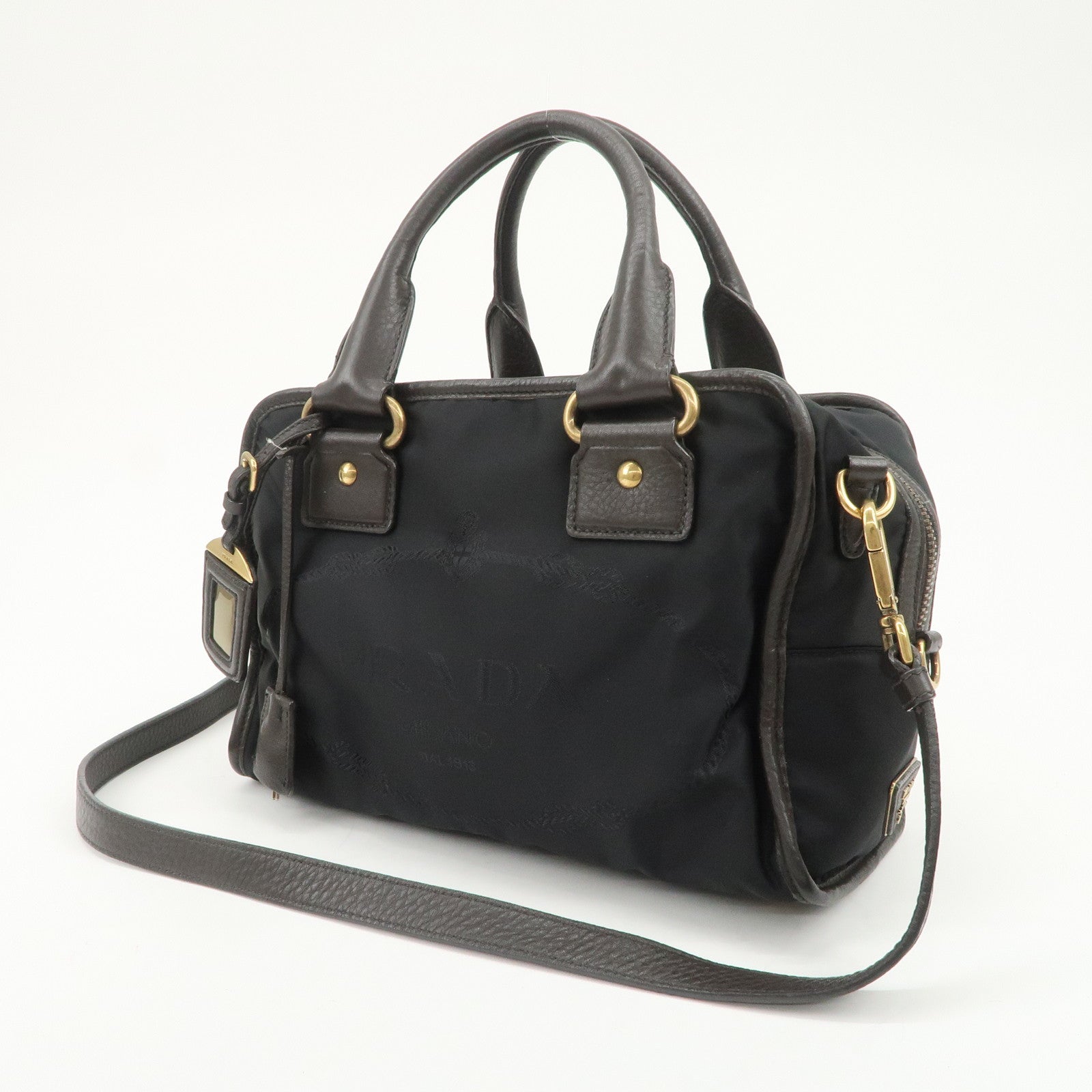 PRADA Nylon Jacquard Leather 2Way Bag Boston Shoulder Bag BL0769